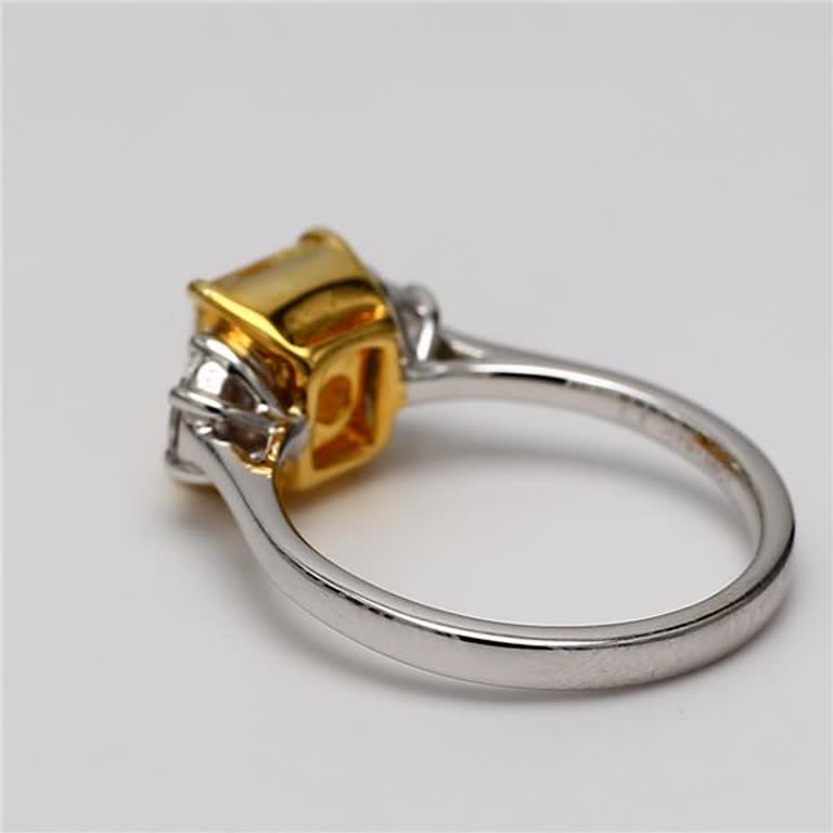 GIA Certified Natural Yellow Radiant and White Diamond 2.38 Carat TW Plat Ring