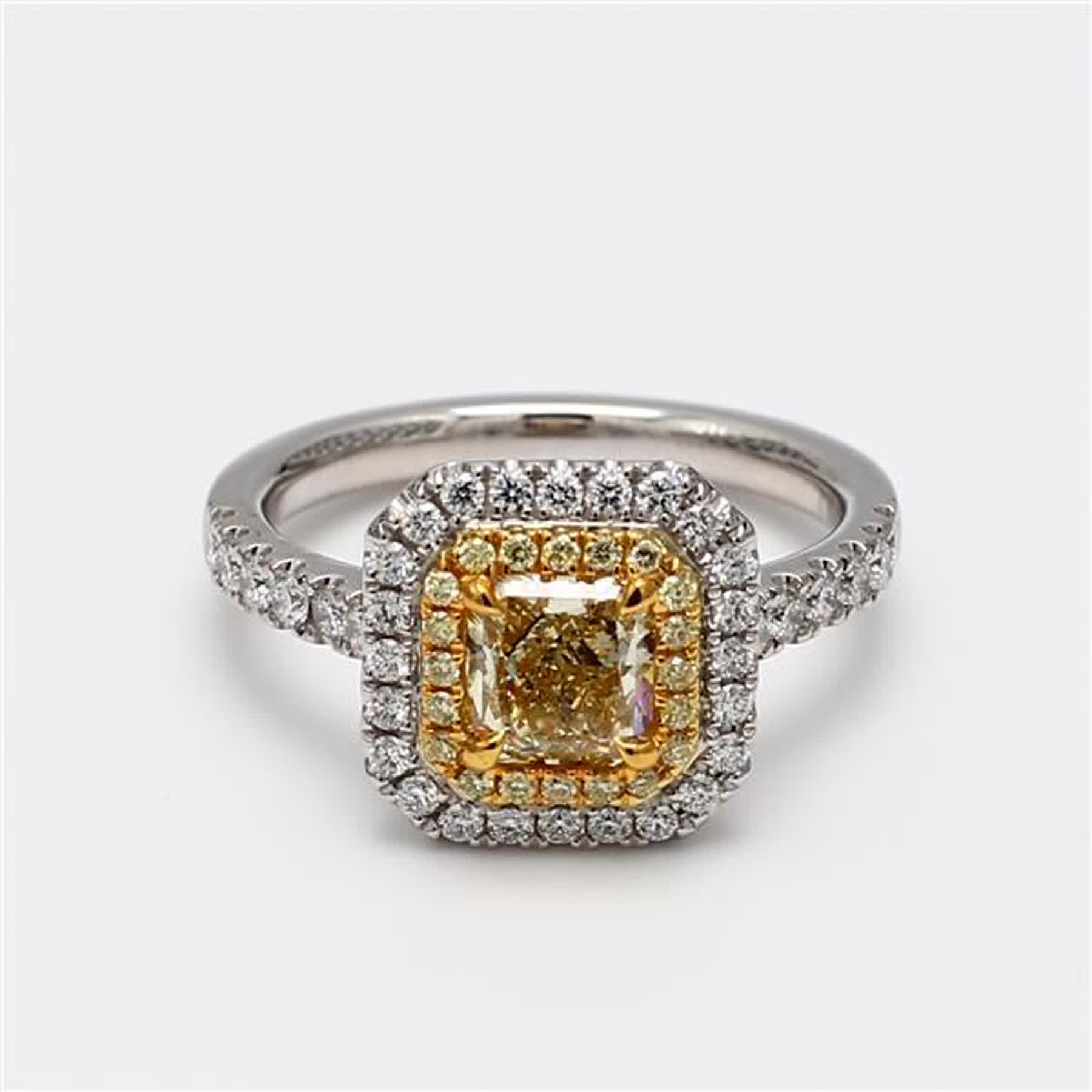 GIA Certified Natural Yellow Radiant and White Diamond 1.54 Carat TW Plat Ring