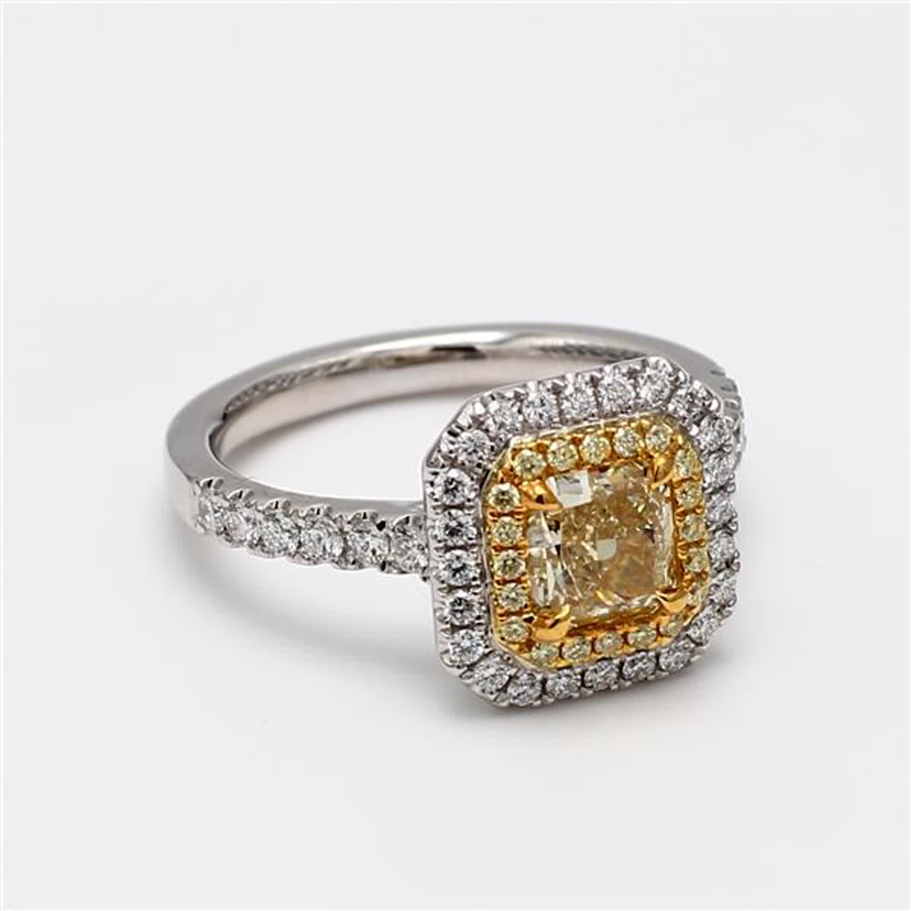 GIA Certified Natural Yellow Radiant and White Diamond 1.54 Carat TW Plat Ring