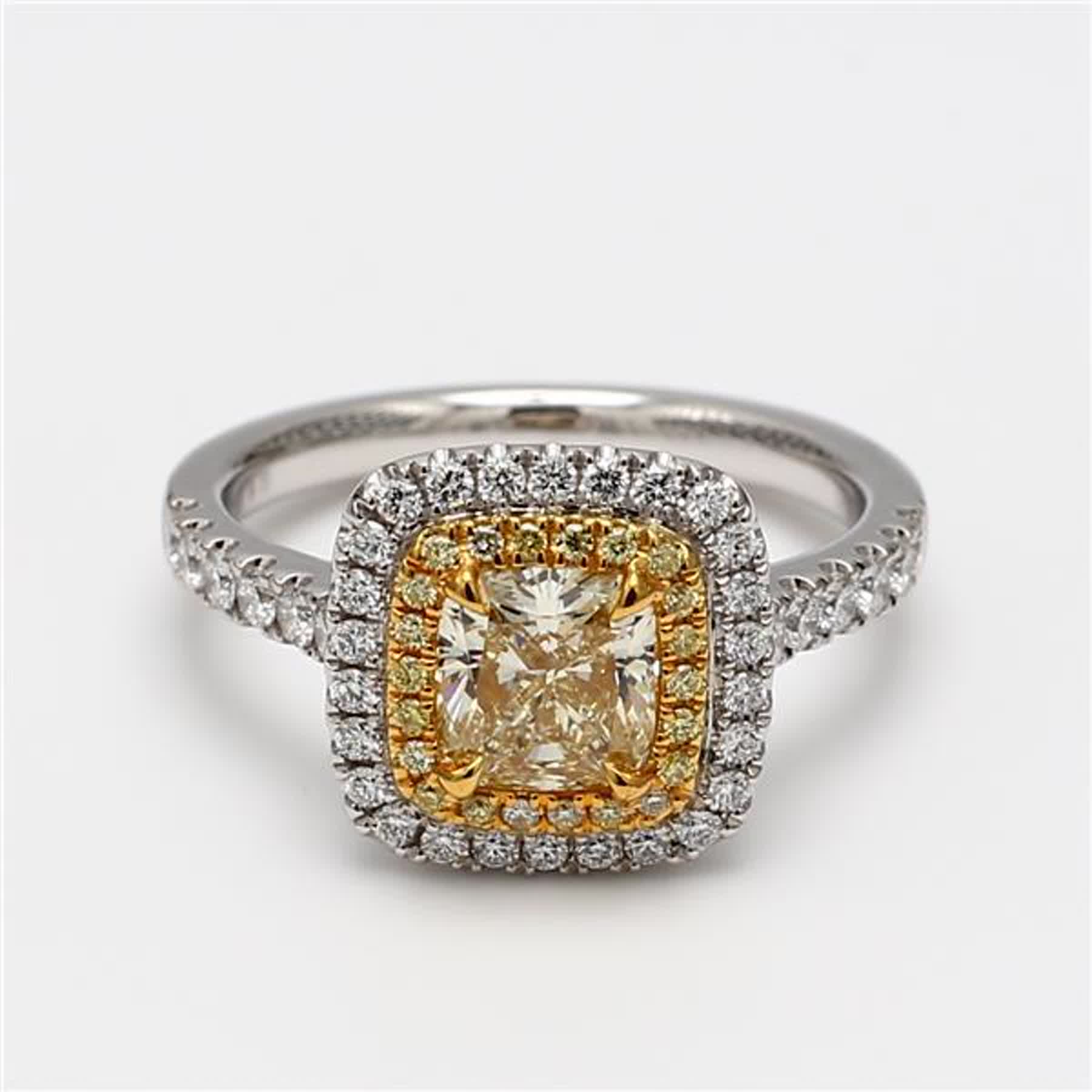 GIA Certified Natural Yellow Cushion and White Diamond 1.71 Carat TW Plat Ring