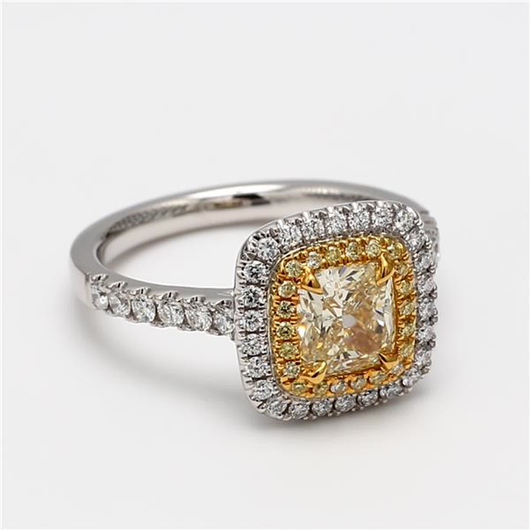 GIA Certified Natural Yellow Cushion and White Diamond 1.71 Carat TW Plat Ring