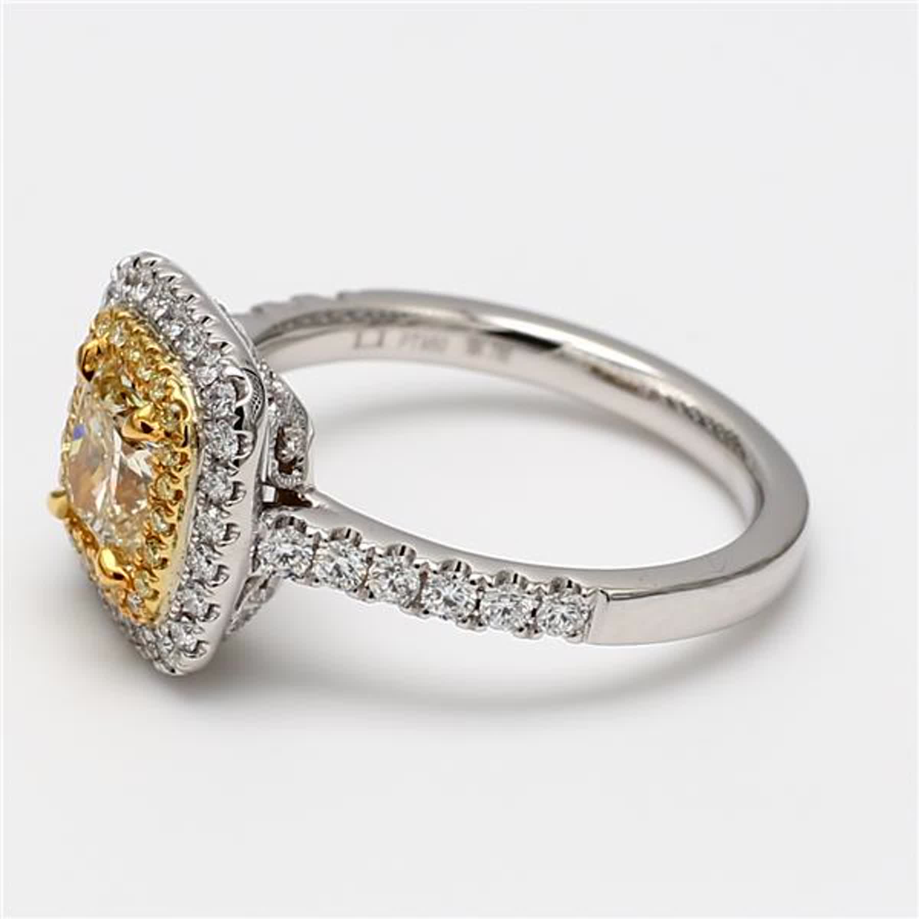 GIA Certified Natural Yellow Cushion and White Diamond 1.71 Carat TW Plat Ring
