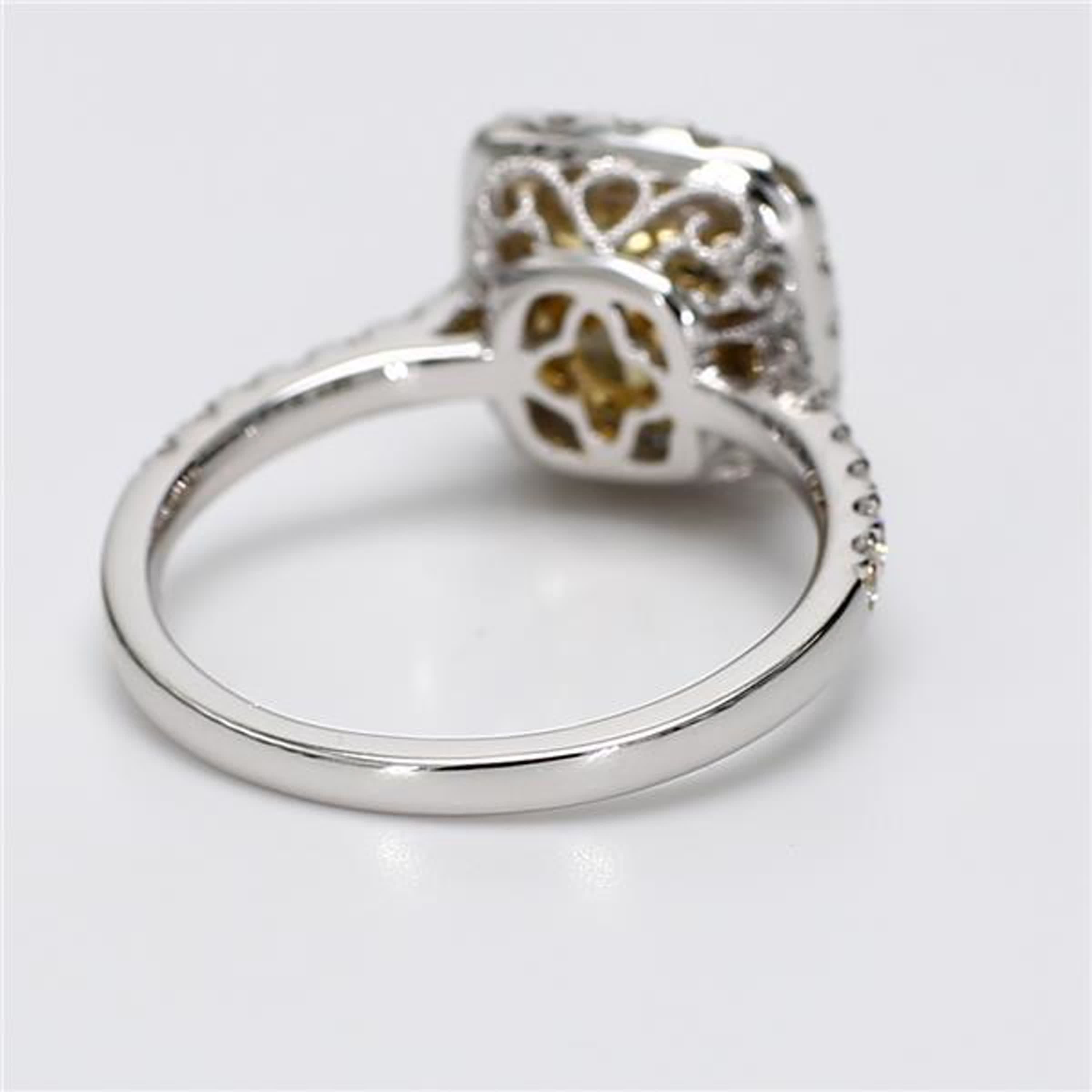 GIA Certified Natural Yellow Cushion and White Diamond 2.18 Carat TW Gold Ring