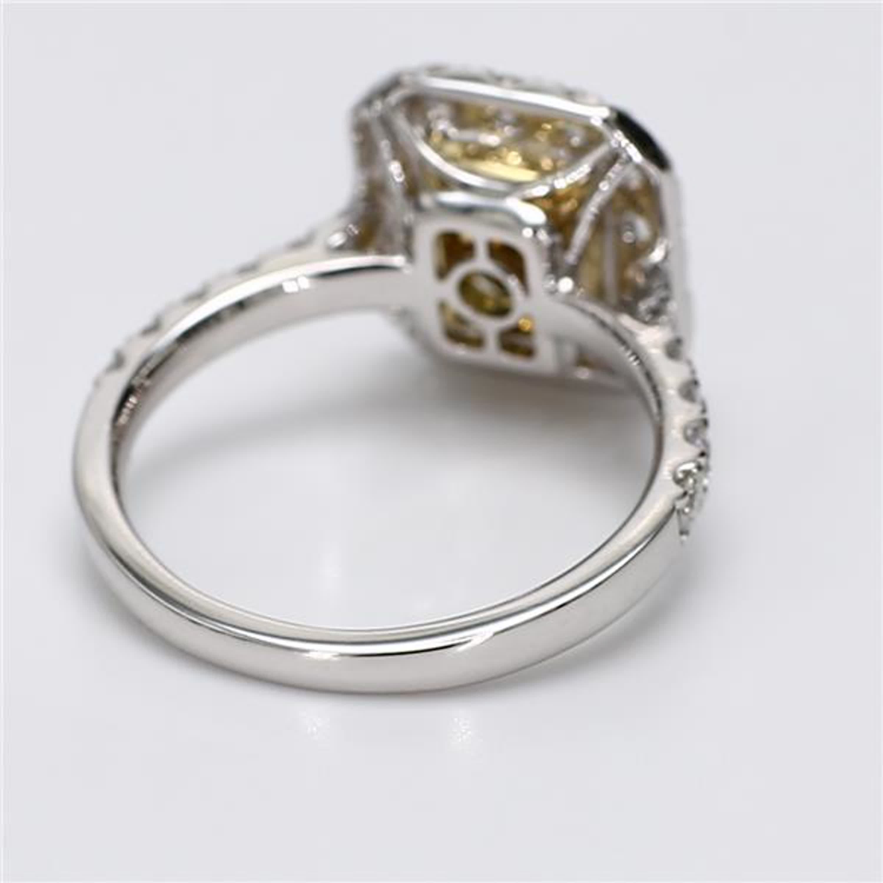 GIA Certified Natural Yellow Radiant and White Diamond 2.49 Carat TW Gold Ring