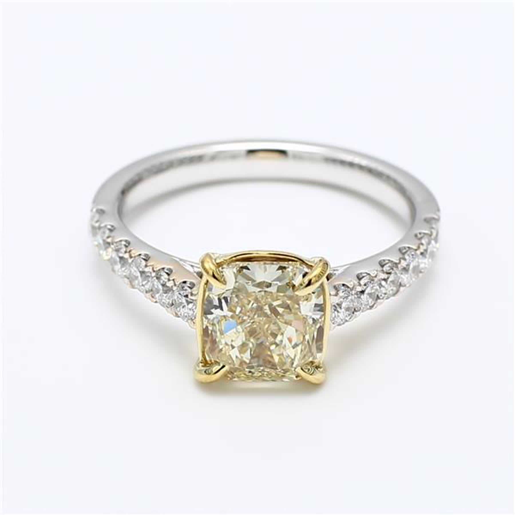 GIA Certified Natural Yellow Radiant and White Diamond 2.69 Carat TW Gold Ring