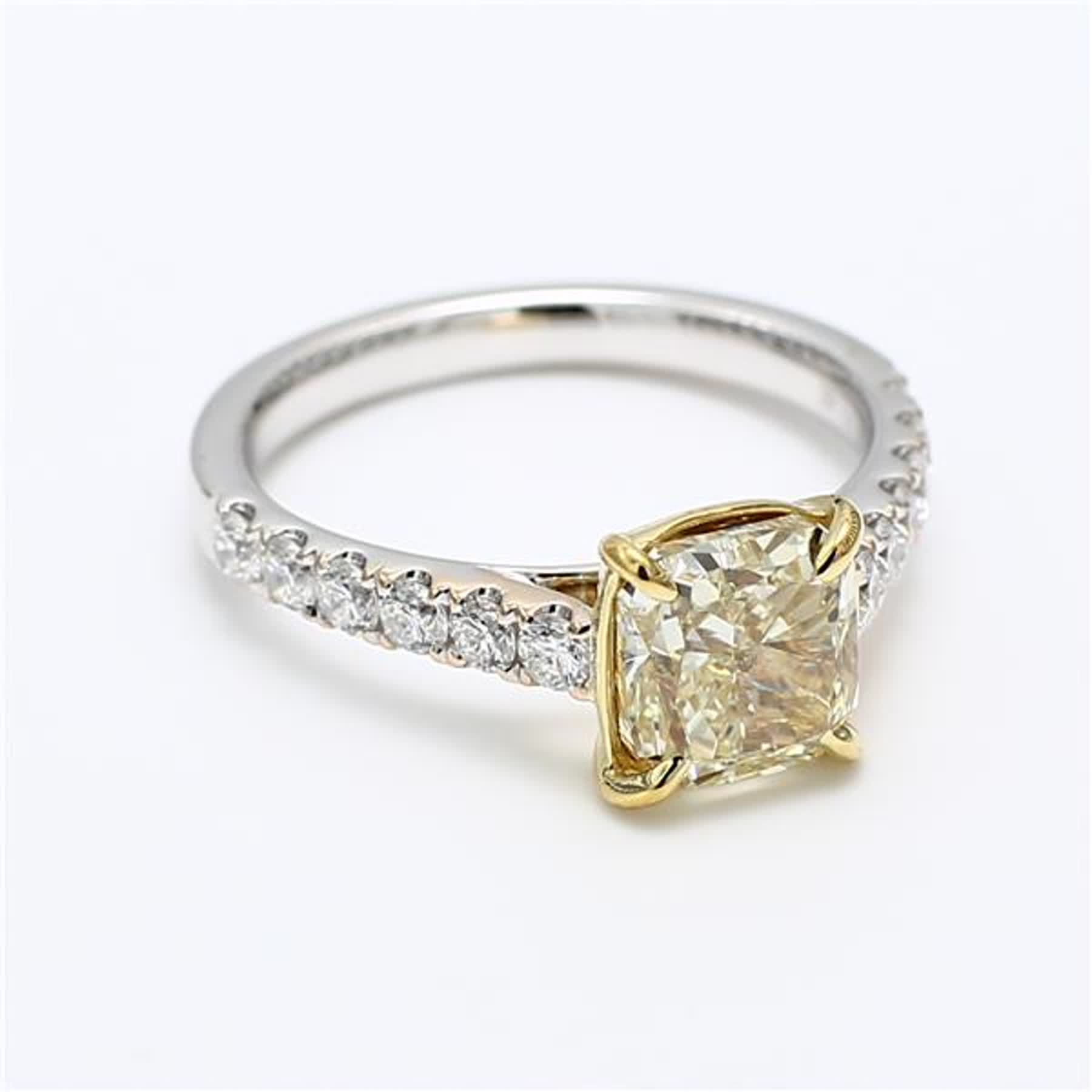 GIA Certified Natural Yellow Radiant and White Diamond 2.69 Carat TW Gold Ring