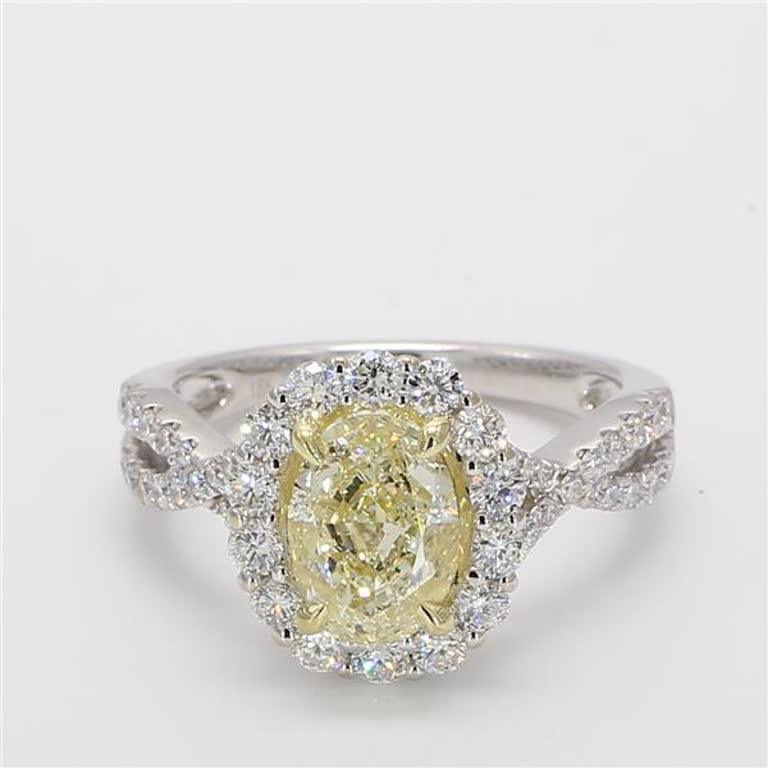GIA Certified Natural Yellow Oval and White Diamond 2.93 Carat TW Gold Ring