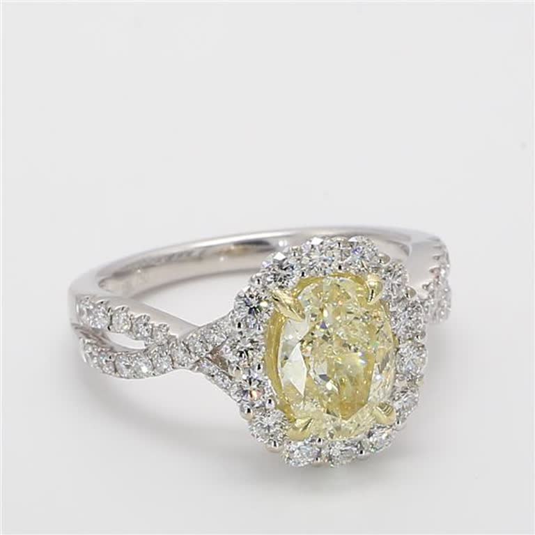 GIA Certified Natural Yellow Oval and White Diamond 2.93 Carat TW Gold Ring