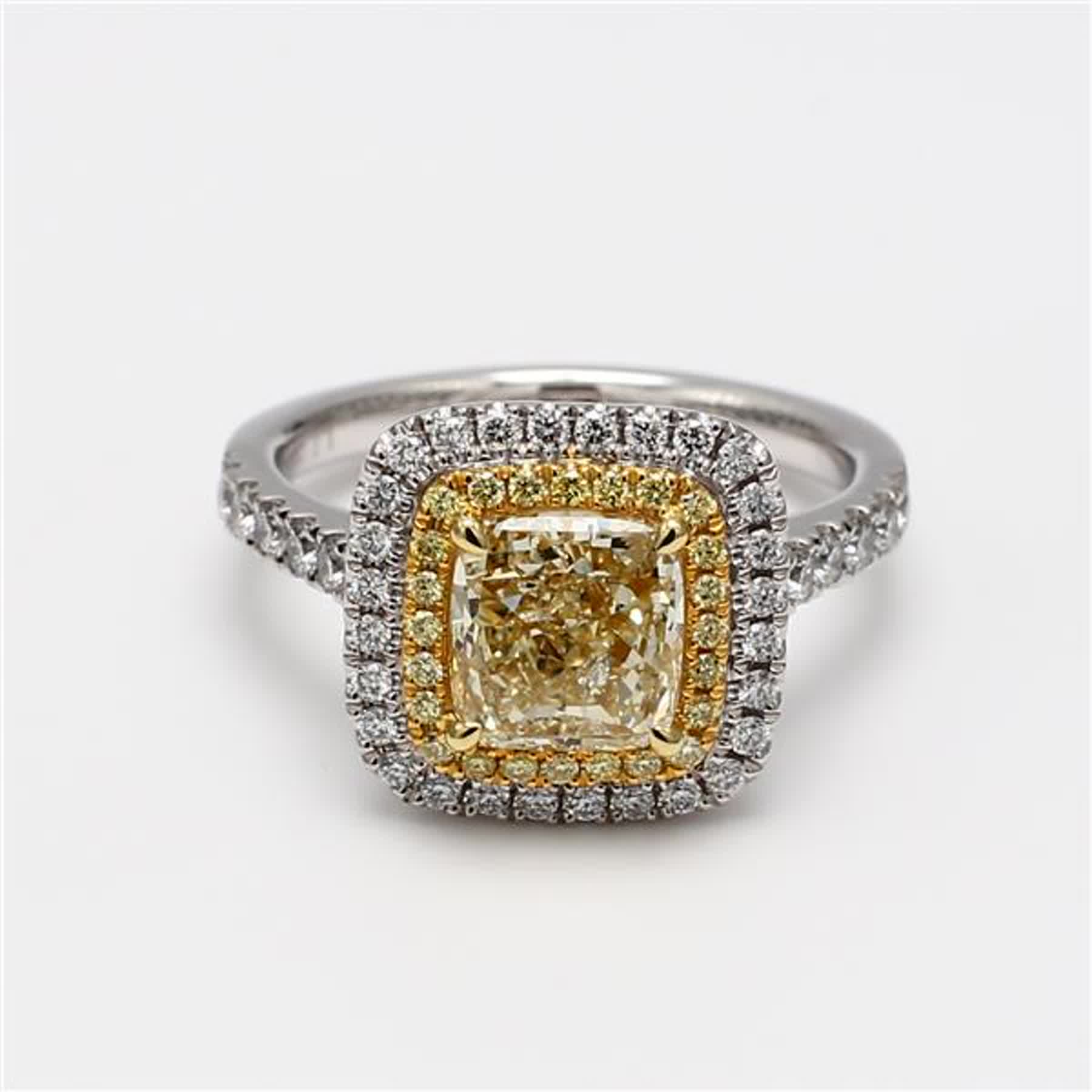 GIA Certified Natural Yellow Cushion and White Diamond 2.62 Carat TW Plat Ring