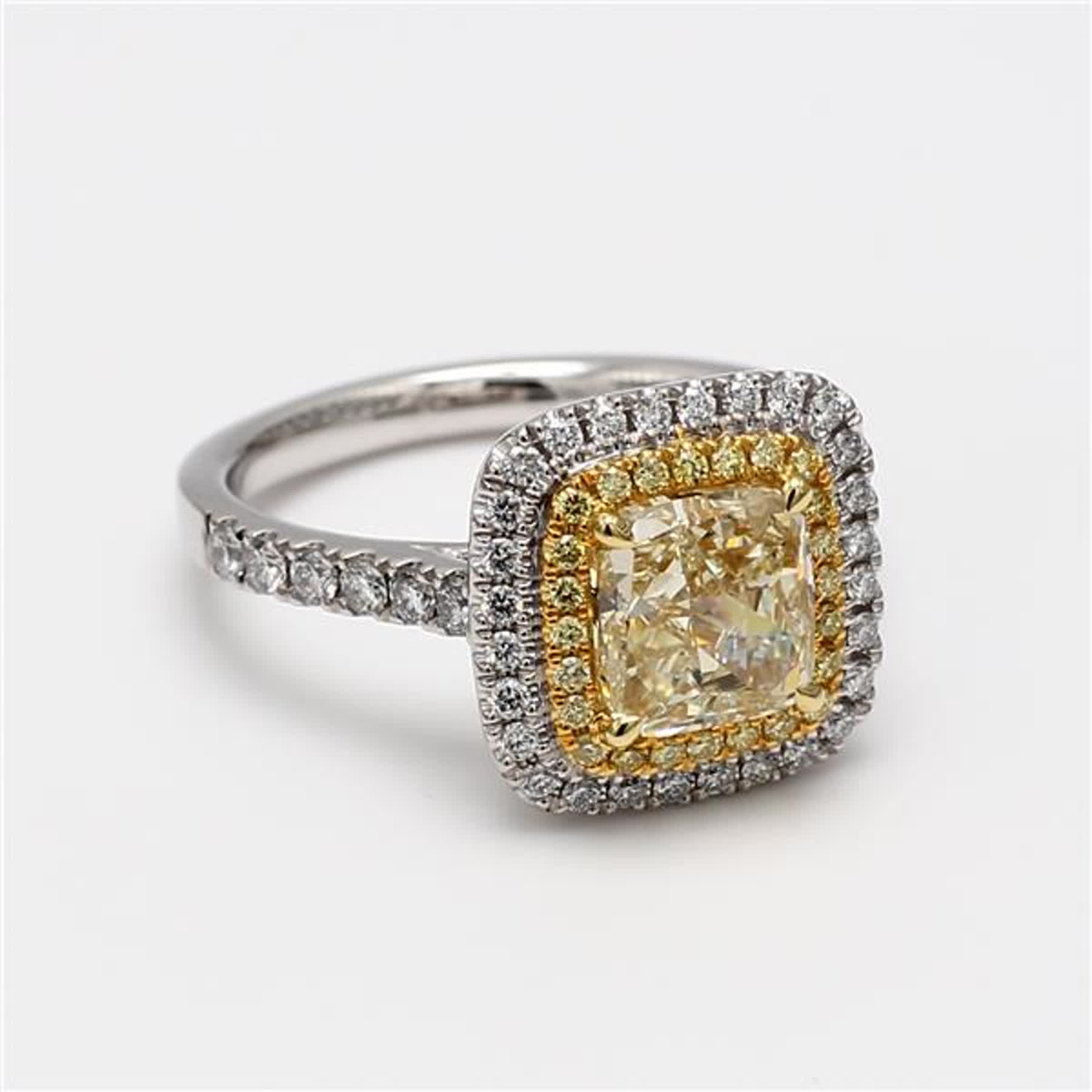 GIA Certified Natural Yellow Cushion and White Diamond 2.62 Carat TW Plat Ring