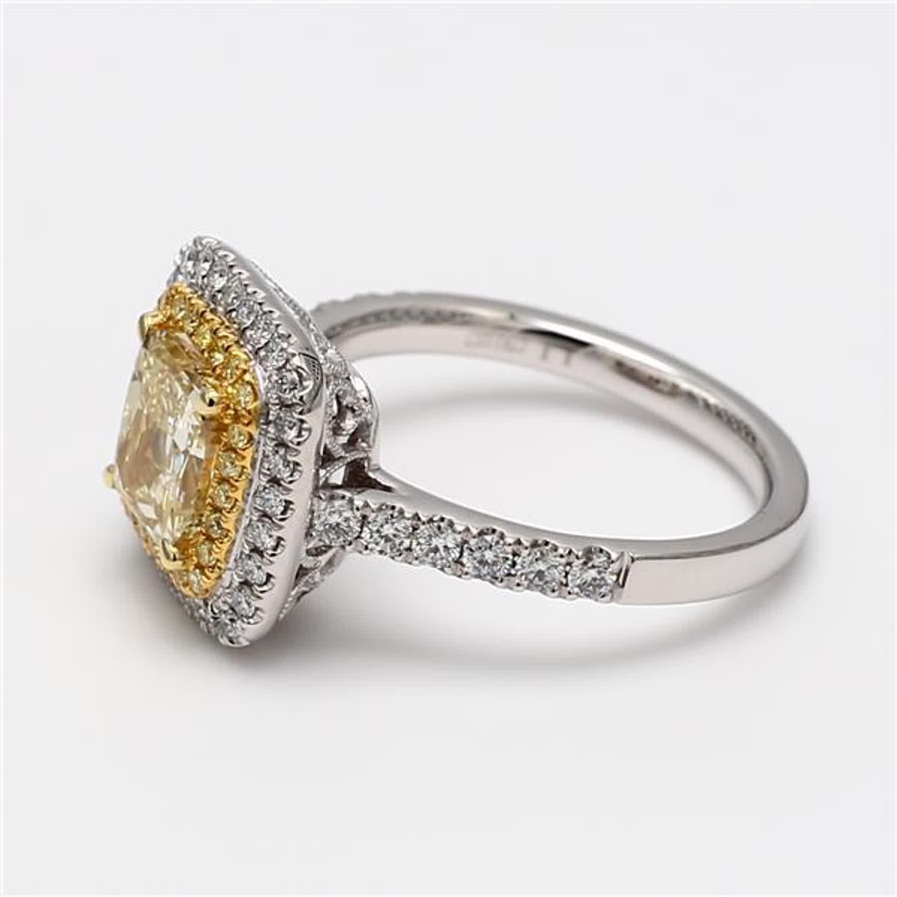 GIA Certified Natural Yellow Cushion and White Diamond 2.62 Carat TW Plat Ring