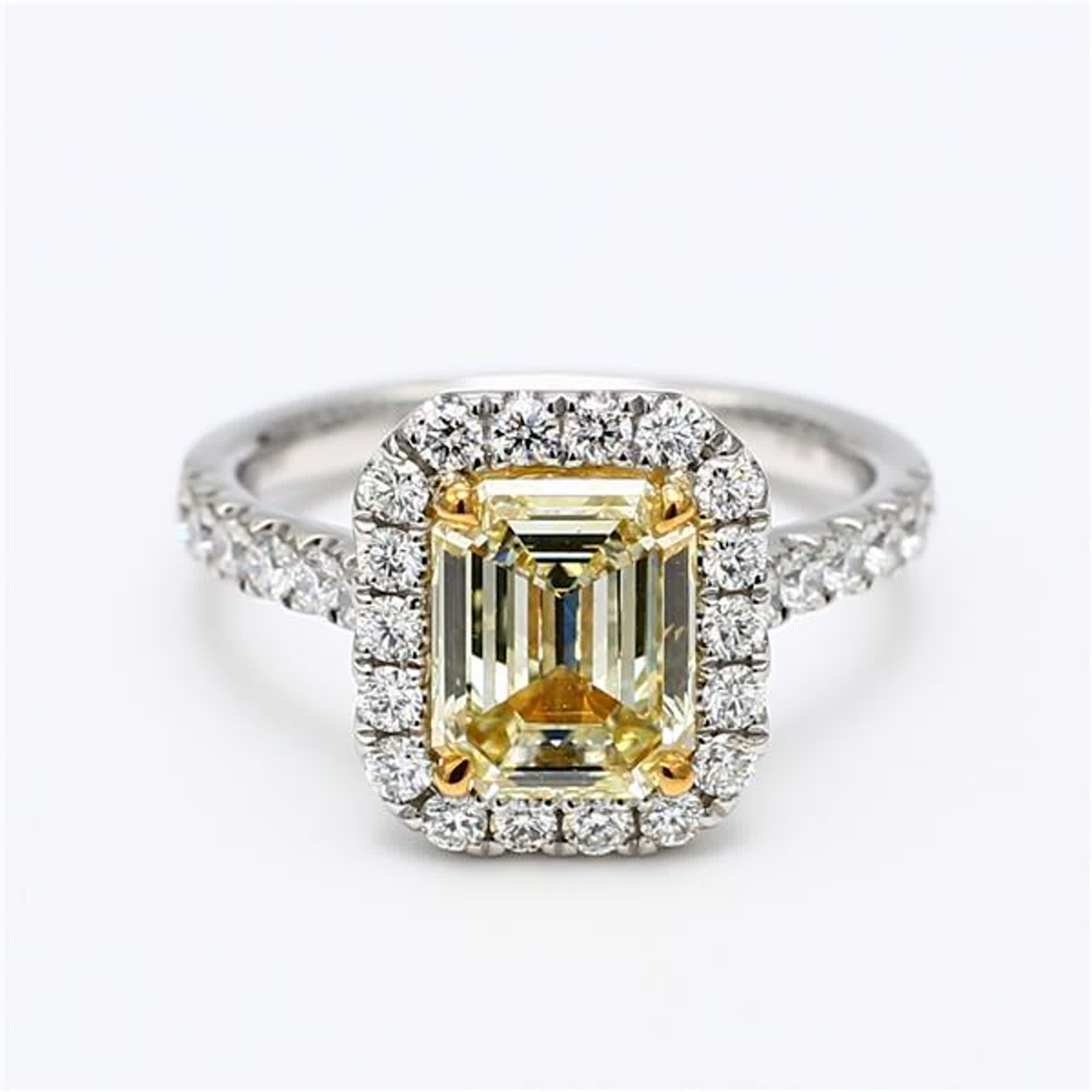 GIA Certified Natural Yellow Asscher and White Diamond 2.77 Carat TW Plat Ring