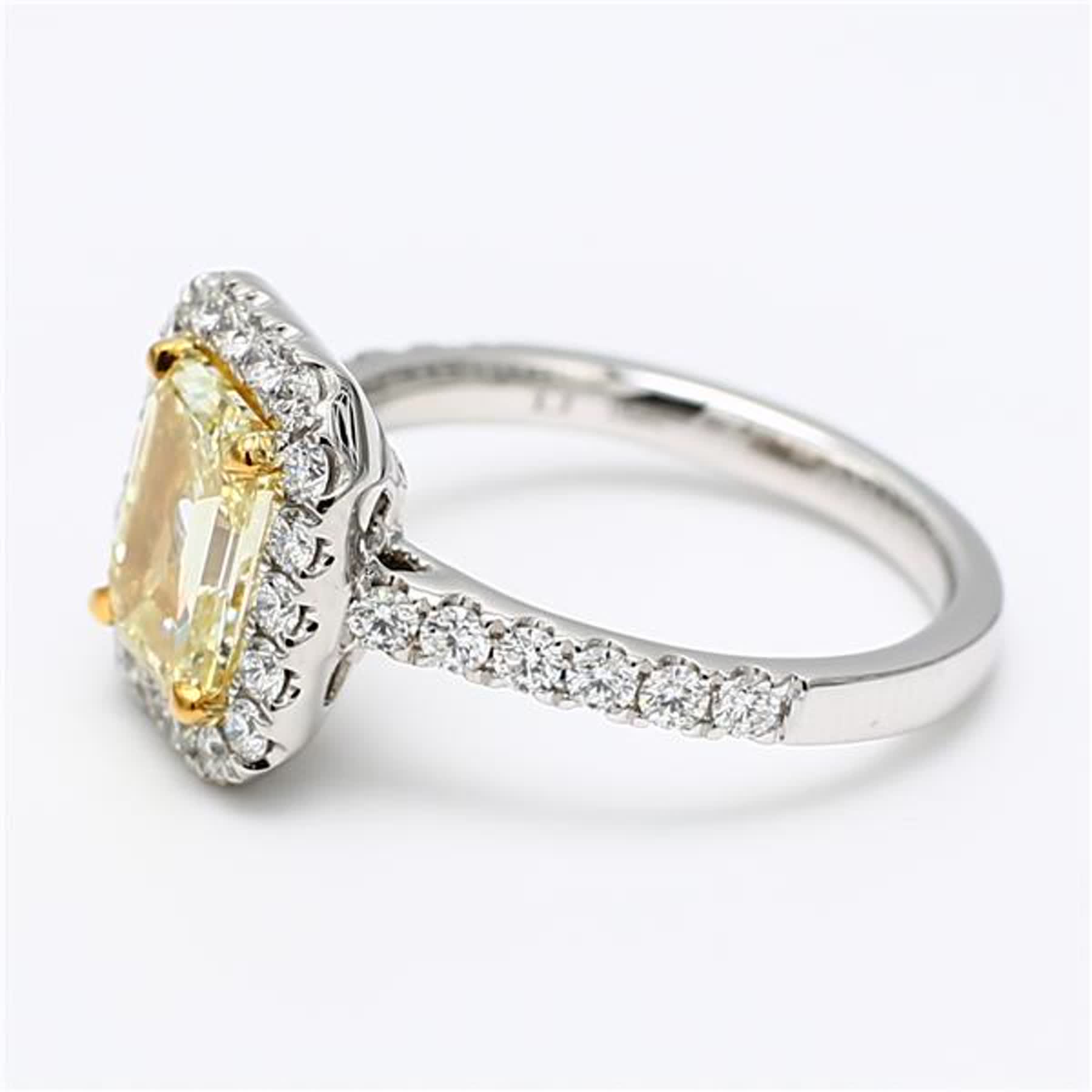 GIA Certified Natural Yellow Asscher and White Diamond 2.77 Carat TW Plat Ring