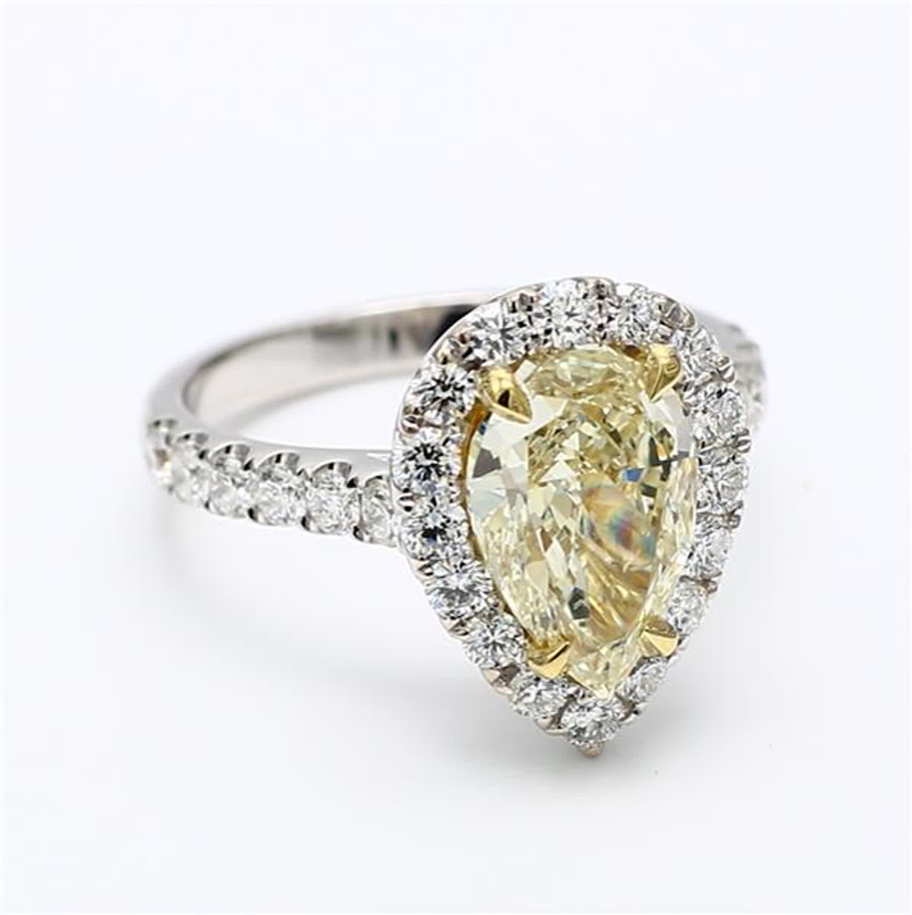 GIA Certified Natural Yellow Pear and White Diamond 3.41 Carat TW Gold Ring