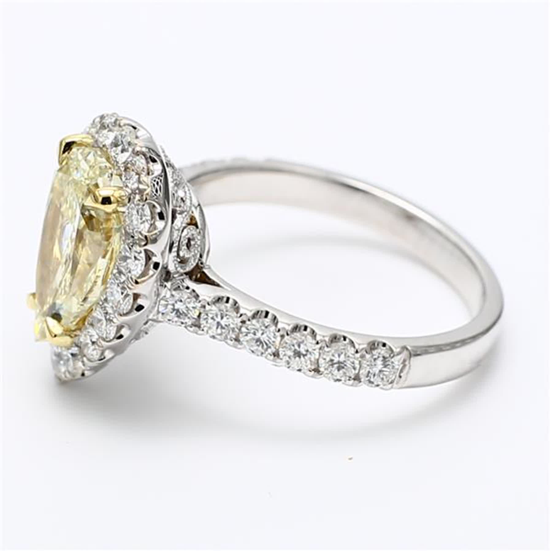 GIA Certified Natural Yellow Pear and White Diamond 3.41 Carat TW Gold Ring