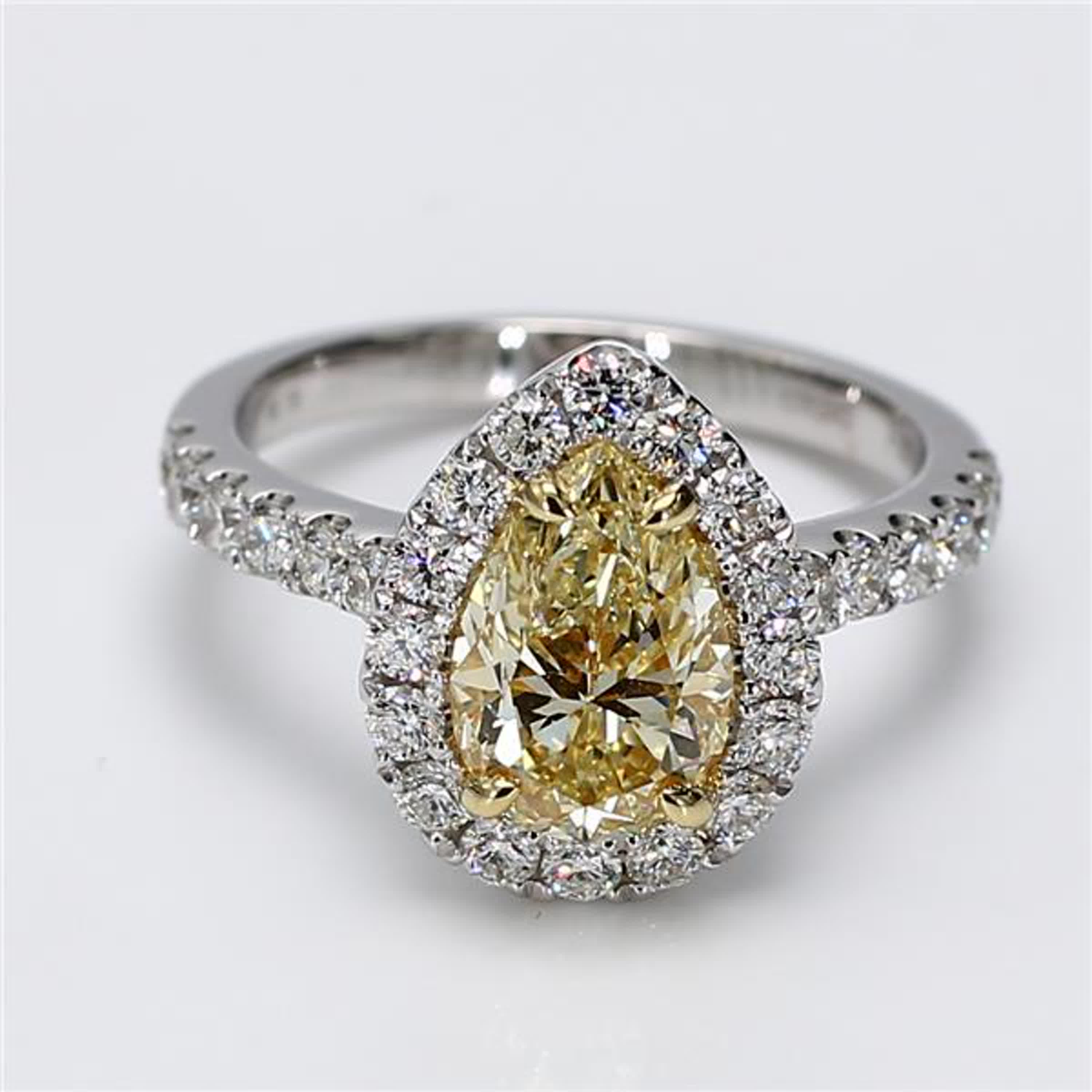 GIA Certified Natural Yellow Pear and White Diamond 2.86 Carat TW Gold Ring