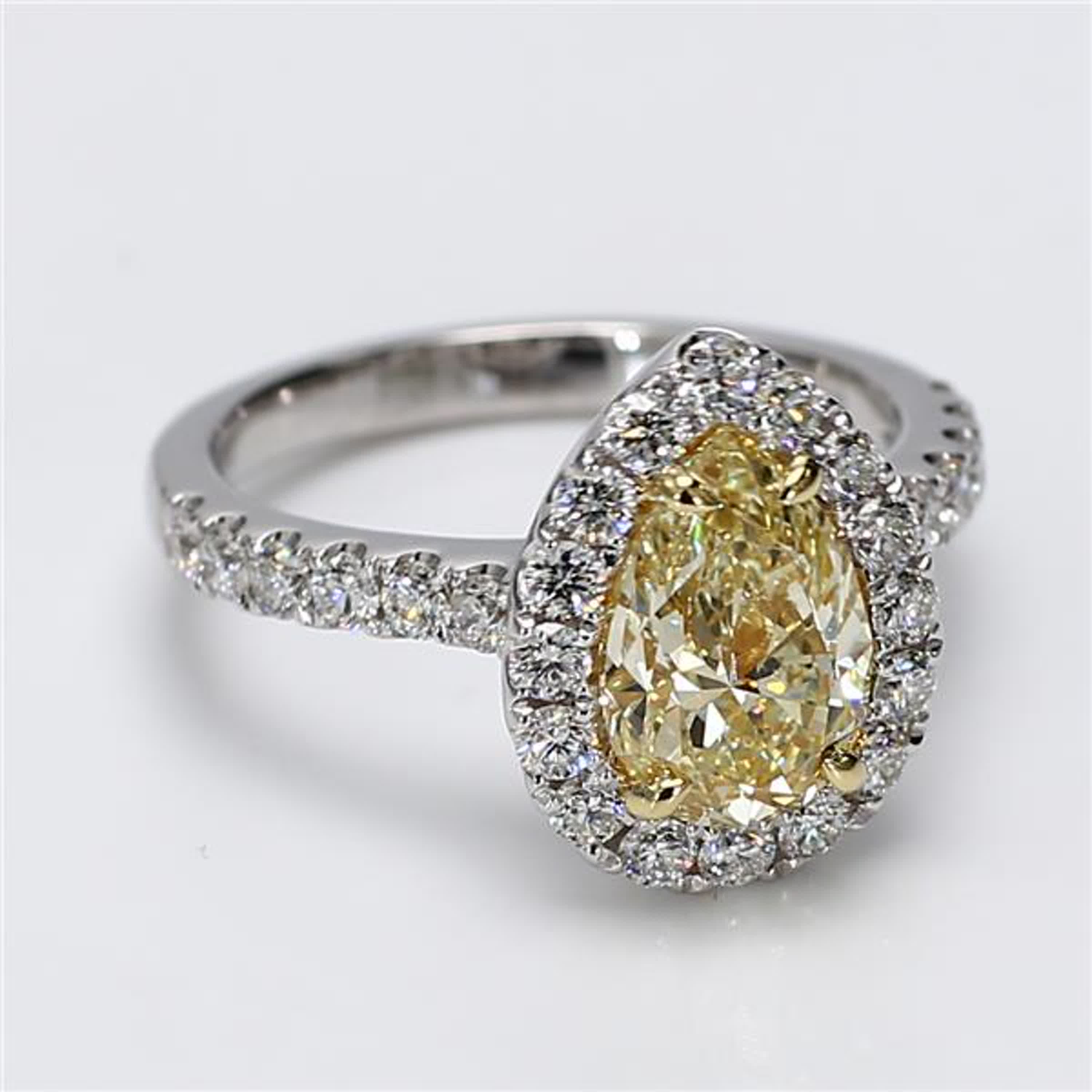 GIA Certified Natural Yellow Pear and White Diamond 2.86 Carat TW Gold Ring