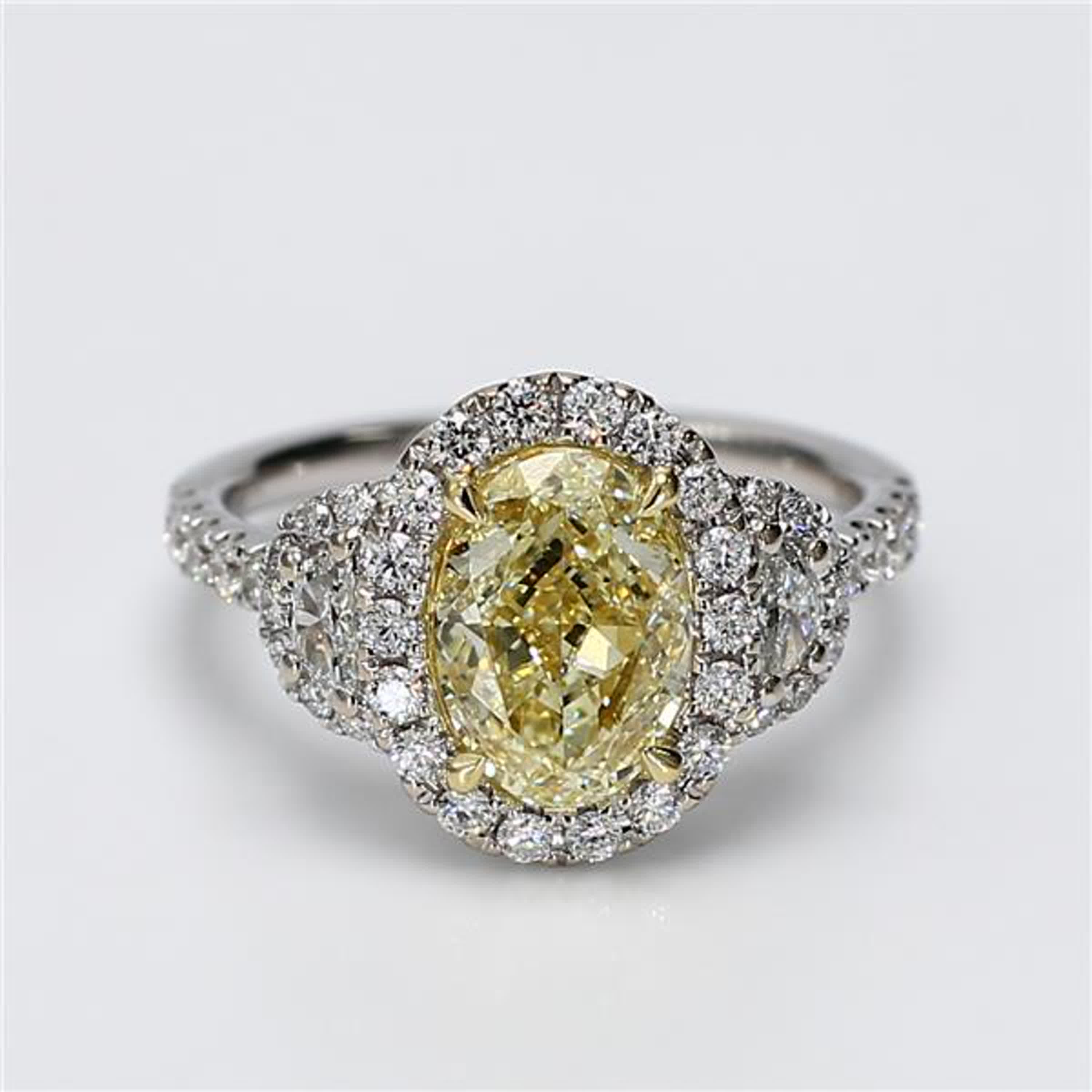 GIA Certified Natural Yellow Oval and White Diamond 2.87 Carat TW Gold Ring