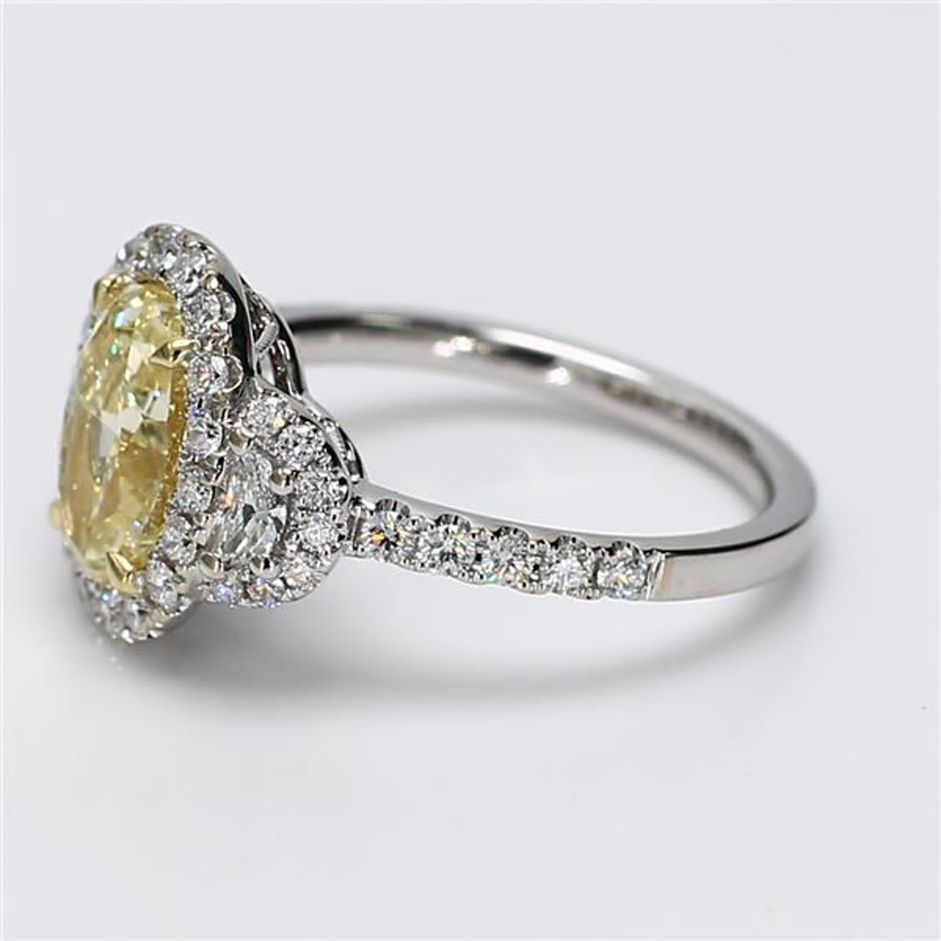 GIA Certified Natural Yellow Oval and White Diamond 2.87 Carat TW Gold Ring