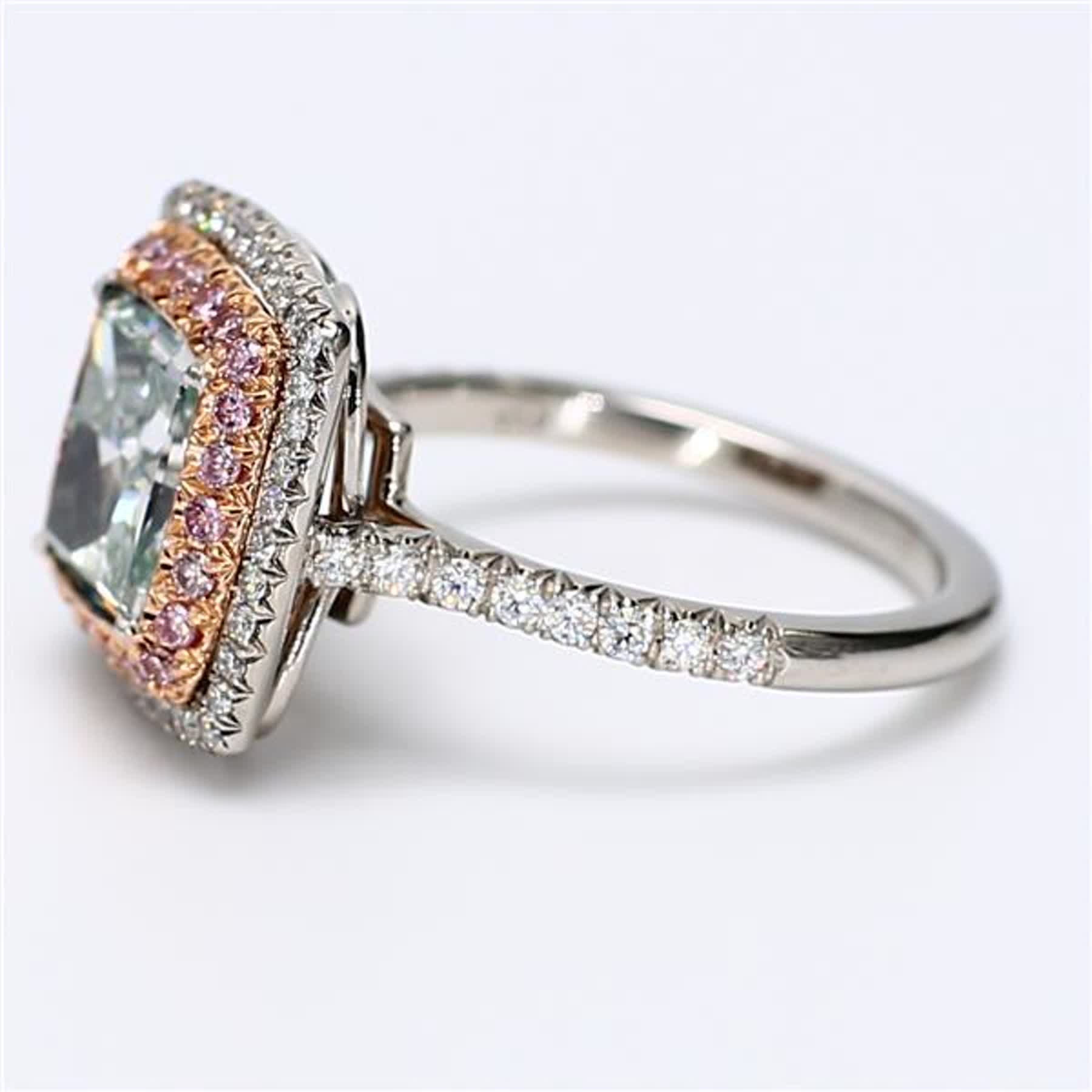 GIA Certified Natural Green Cushion and White Diamond 2.87 Carat TW Gold Ring