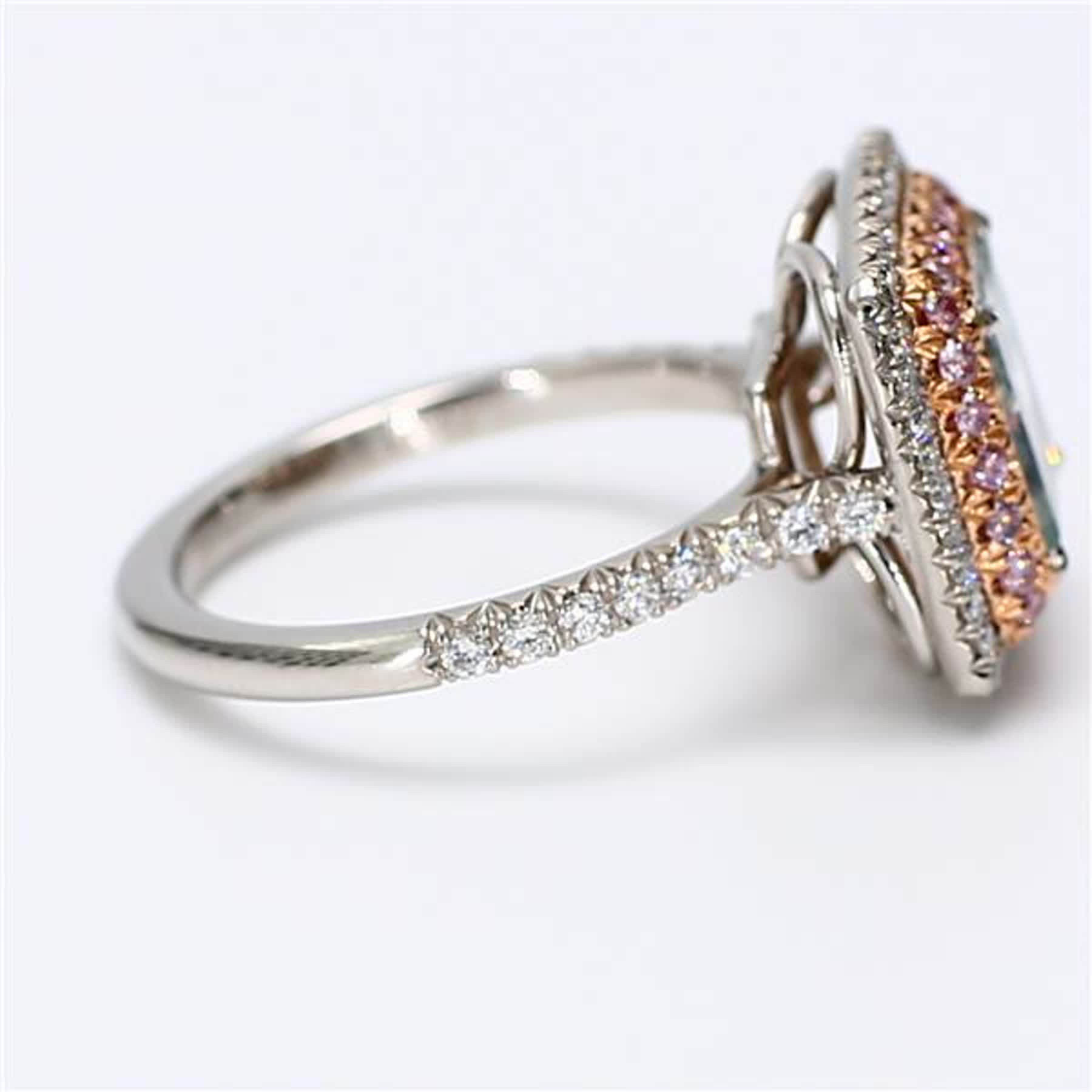 GIA Certified Natural Green Cushion and White Diamond 2.87 Carat TW Gold Ring