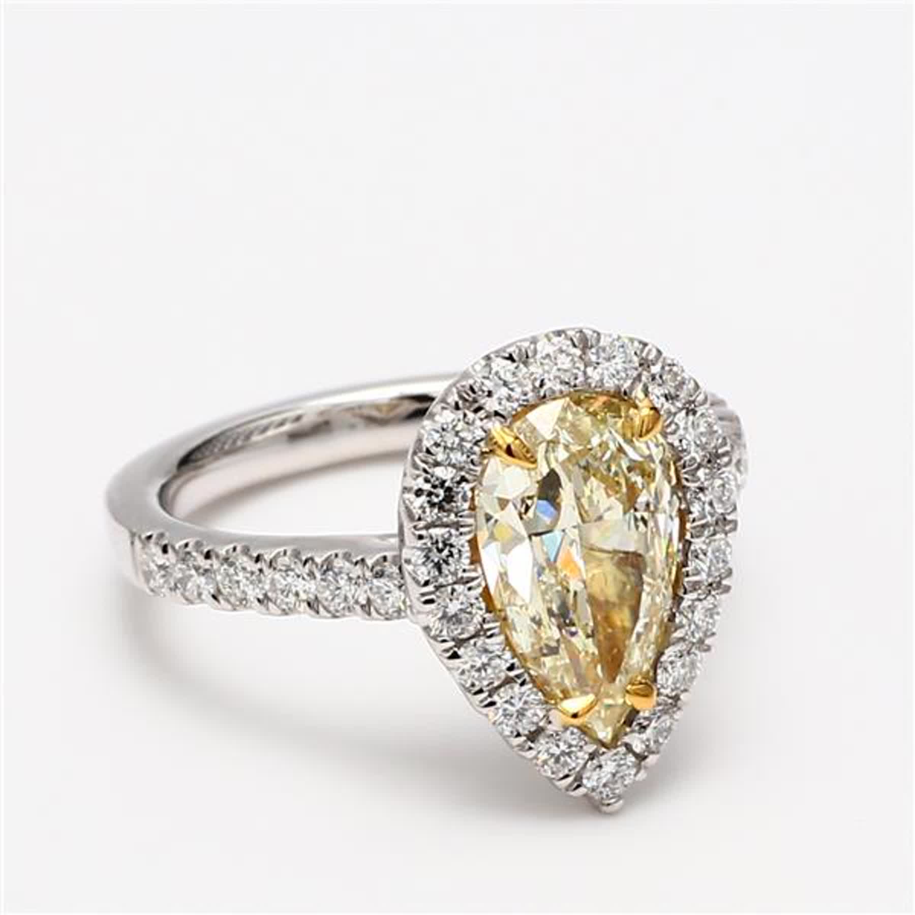 GIA Certified Natural Yellow Pear and White Diamond 2.77 Carat TW Platinum Ring