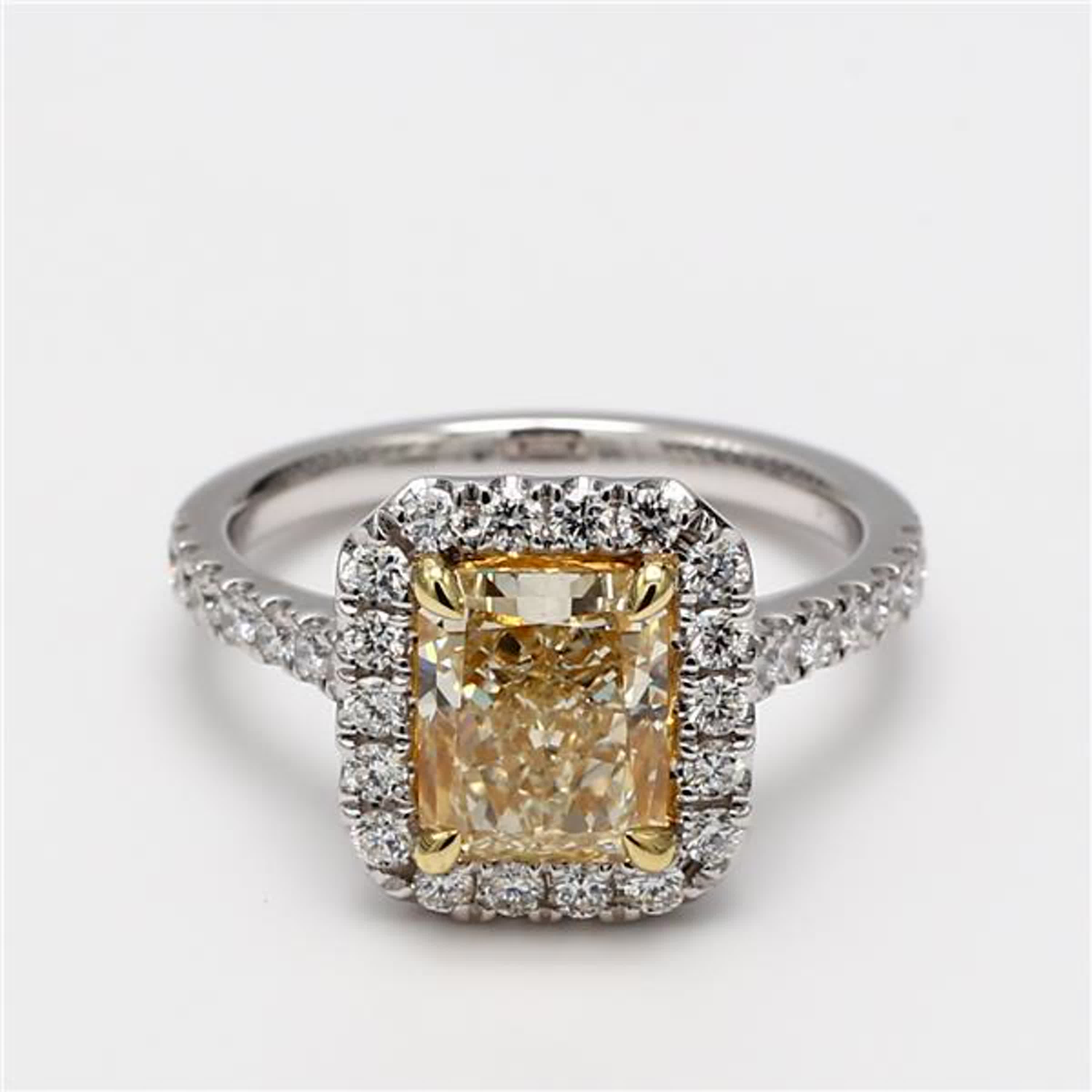 GIA Certified Natural Yellow Radiant and White Diamond 2.96 Carat TW Plat Ring