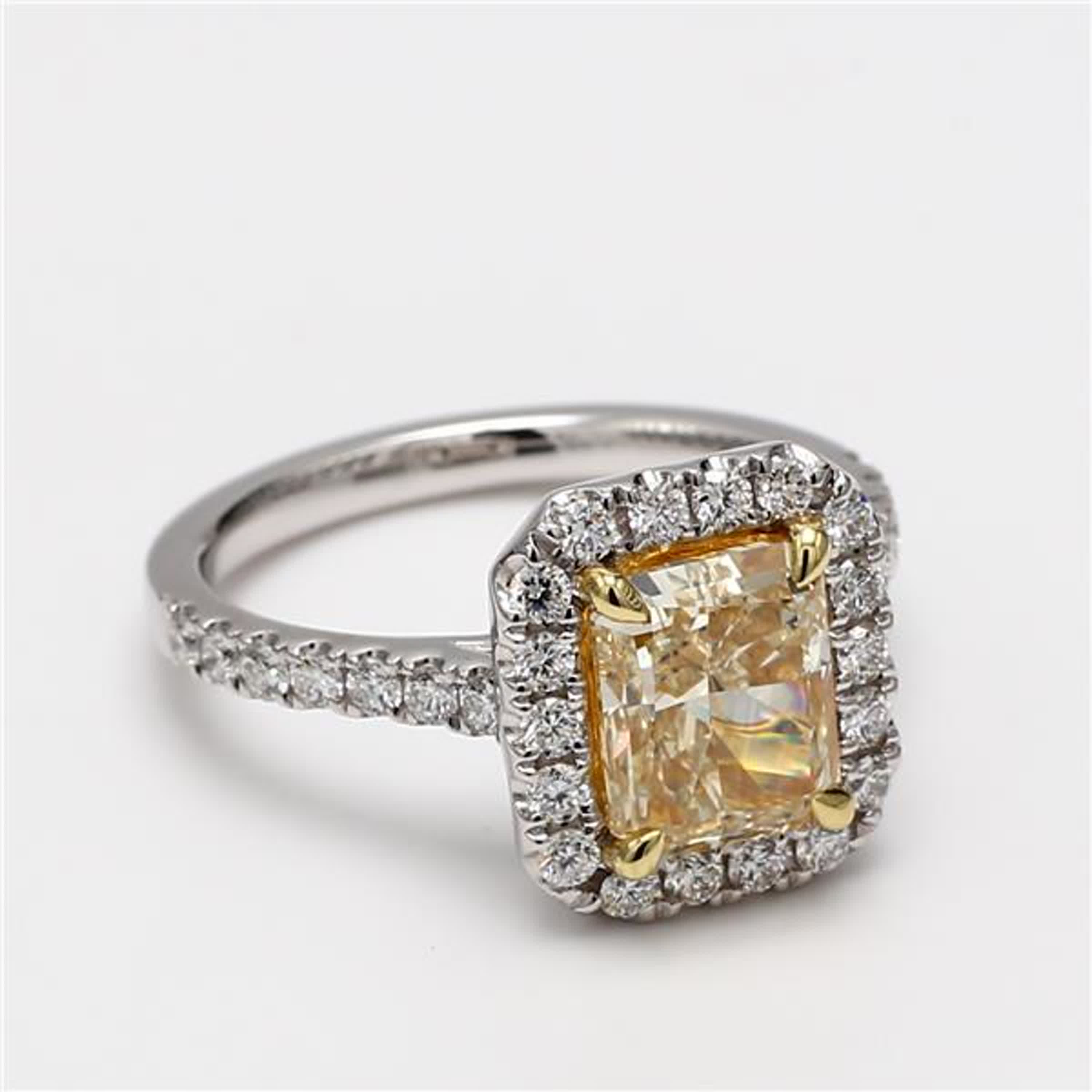 GIA Certified Natural Yellow Radiant and White Diamond 2.96 Carat TW Plat Ring