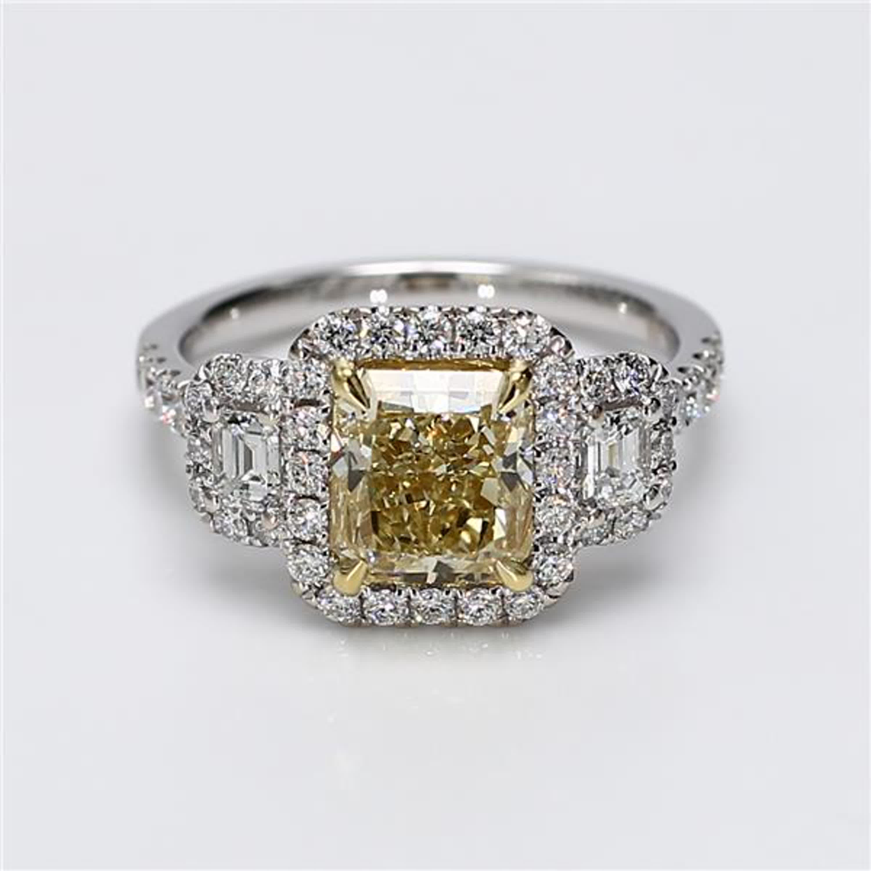 GIA Certified Natural Yellow Radiant and White Diamond 3.07 Carat TW Gold Ring