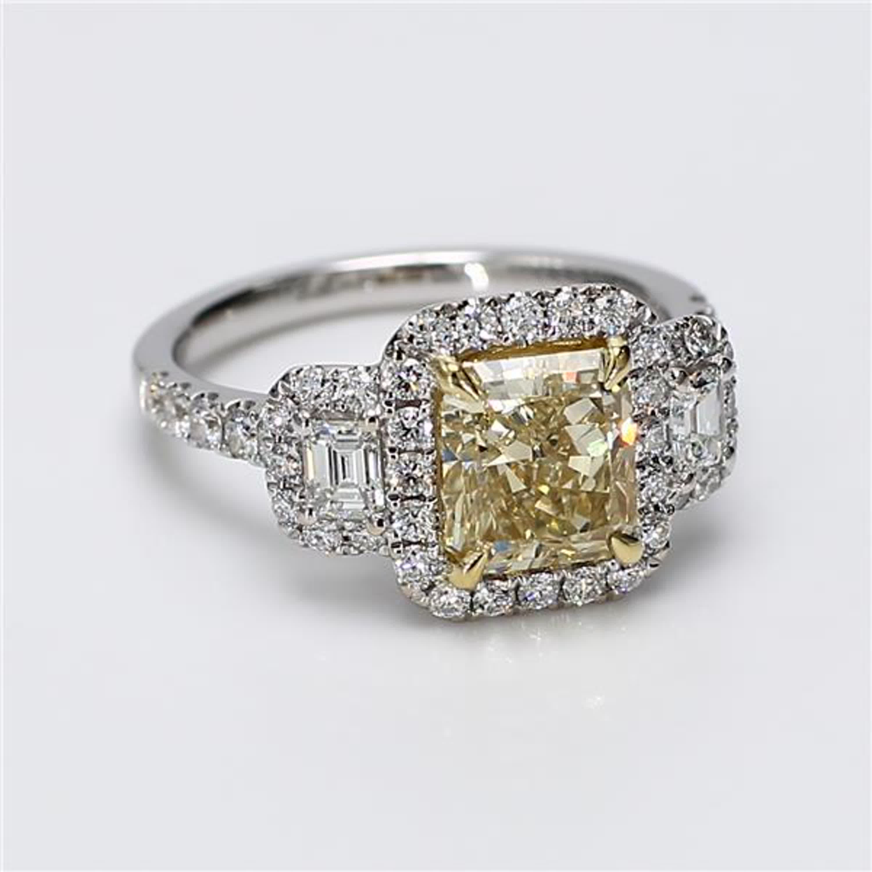 GIA Certified Natural Yellow Radiant and White Diamond 3.07 Carat TW Gold Ring