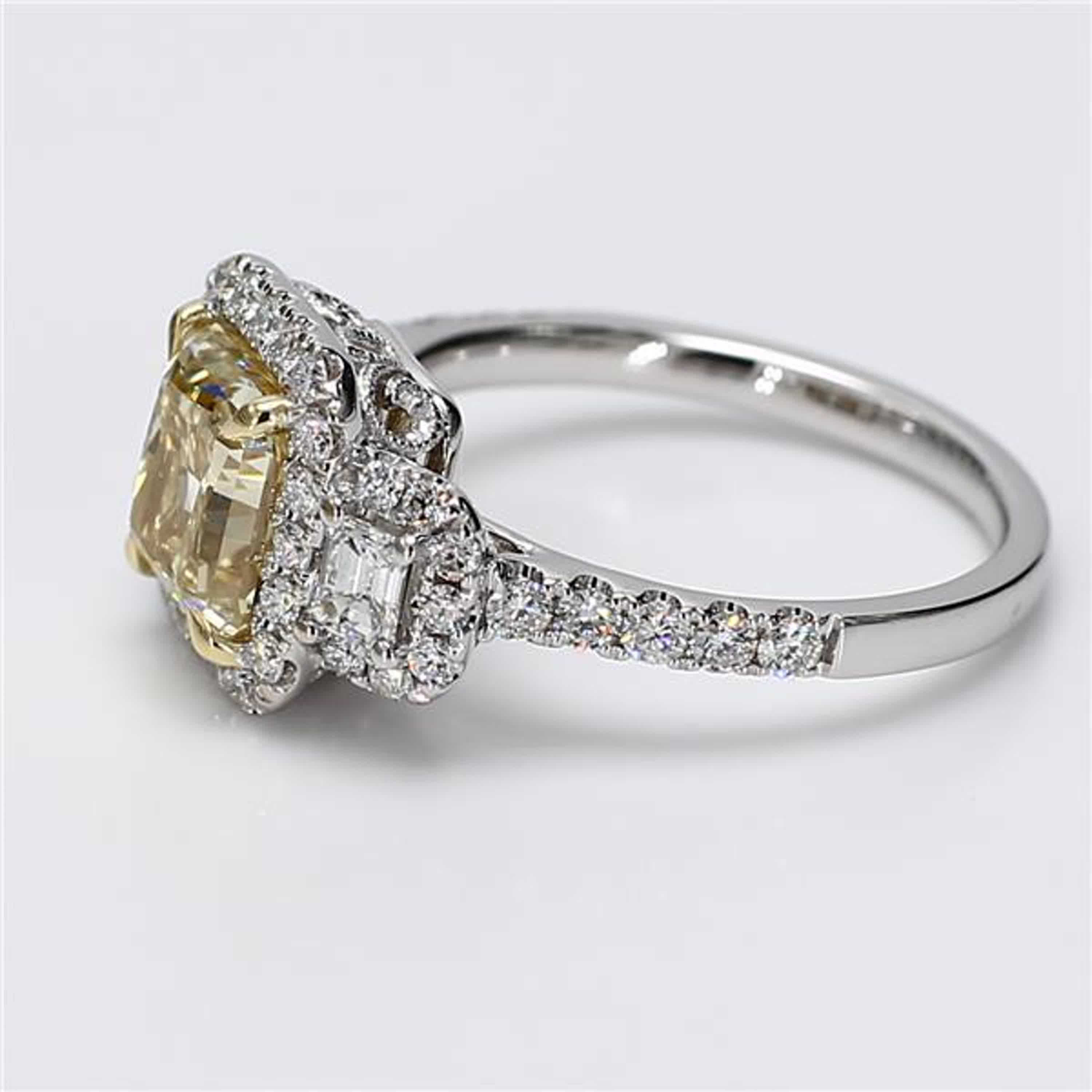 GIA Certified Natural Yellow Radiant and White Diamond 3.07 Carat TW Gold Ring