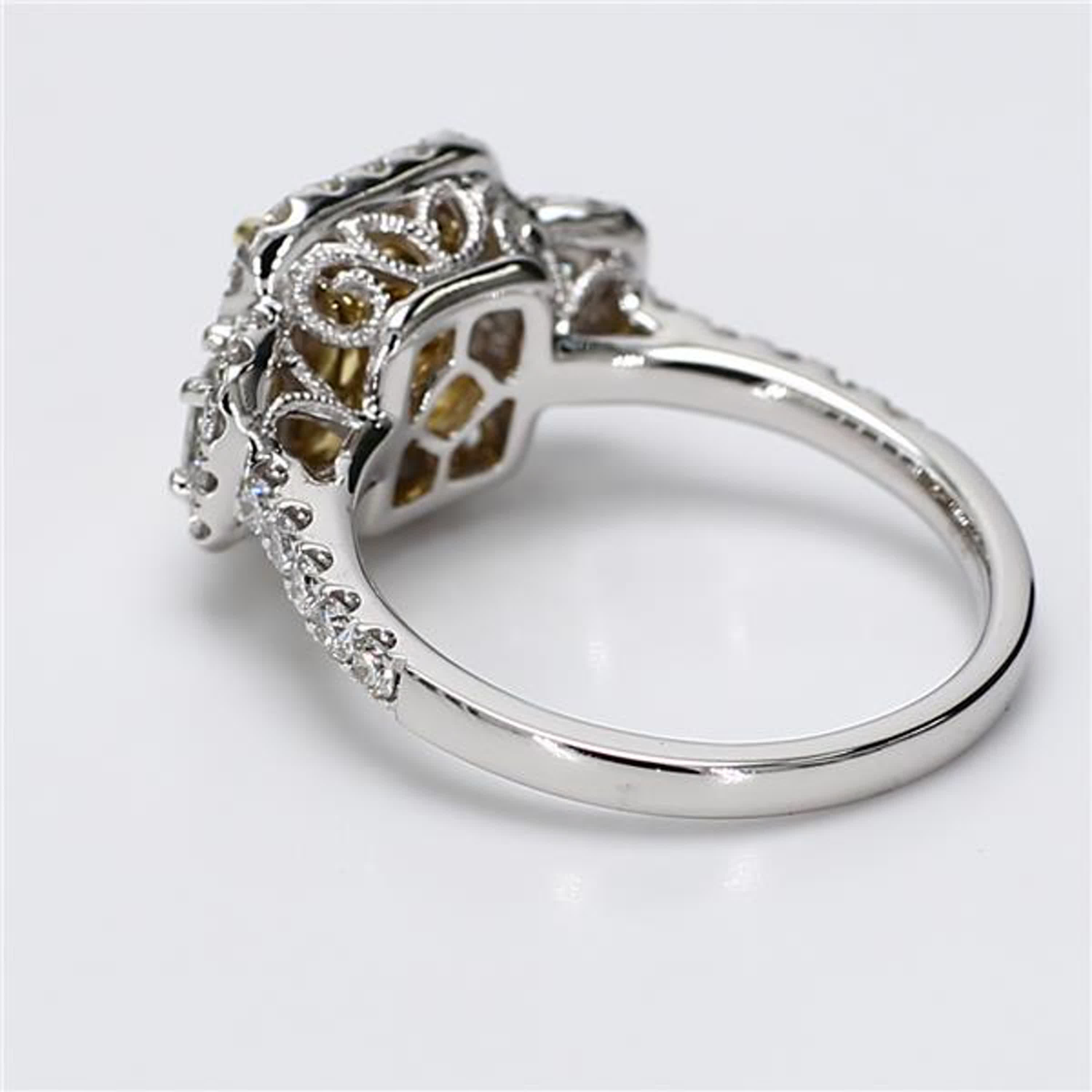 GIA Certified Natural Yellow Radiant and White Diamond 3.07 Carat TW Gold Ring