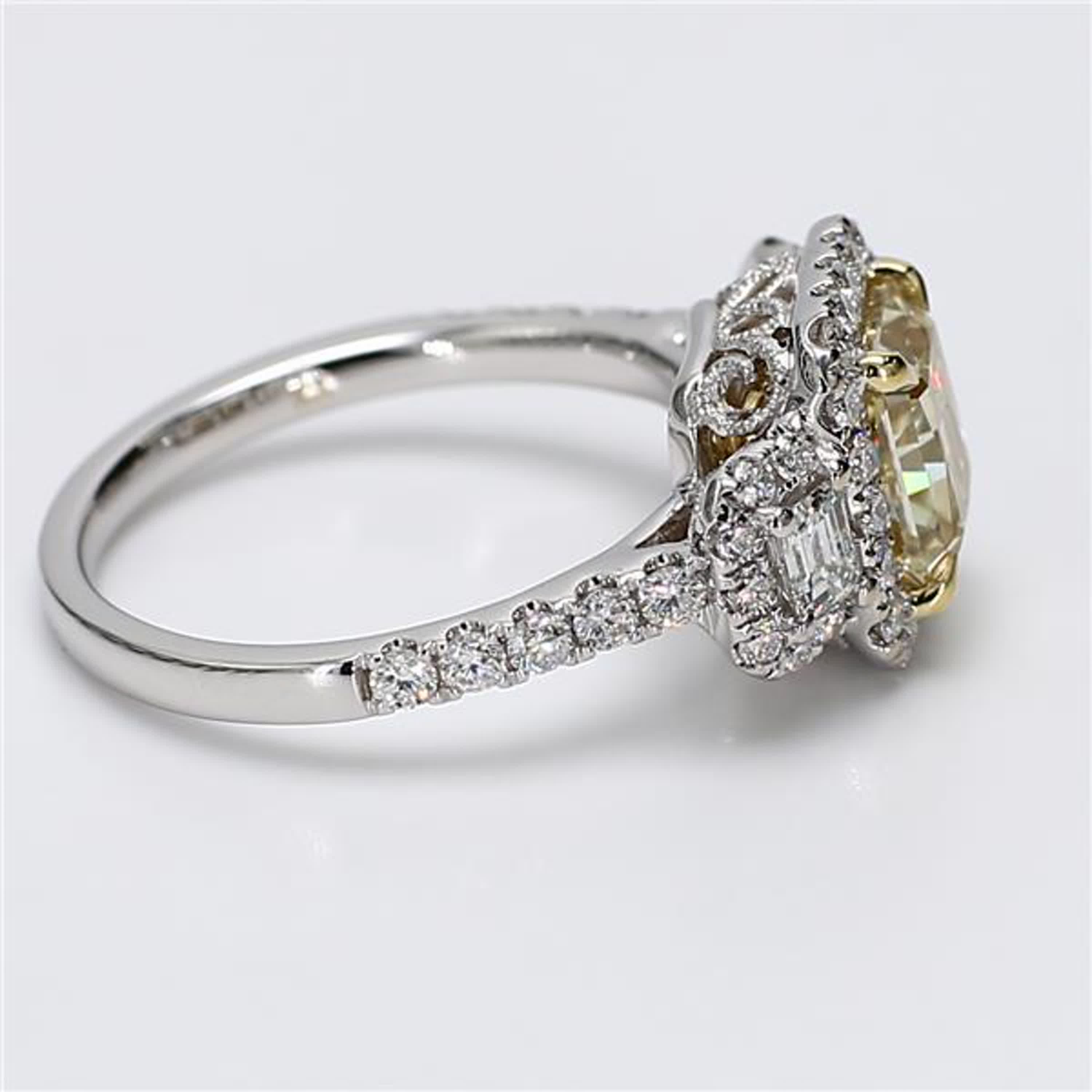 GIA Certified Natural Yellow Radiant and White Diamond 3.07 Carat TW Gold Ring
