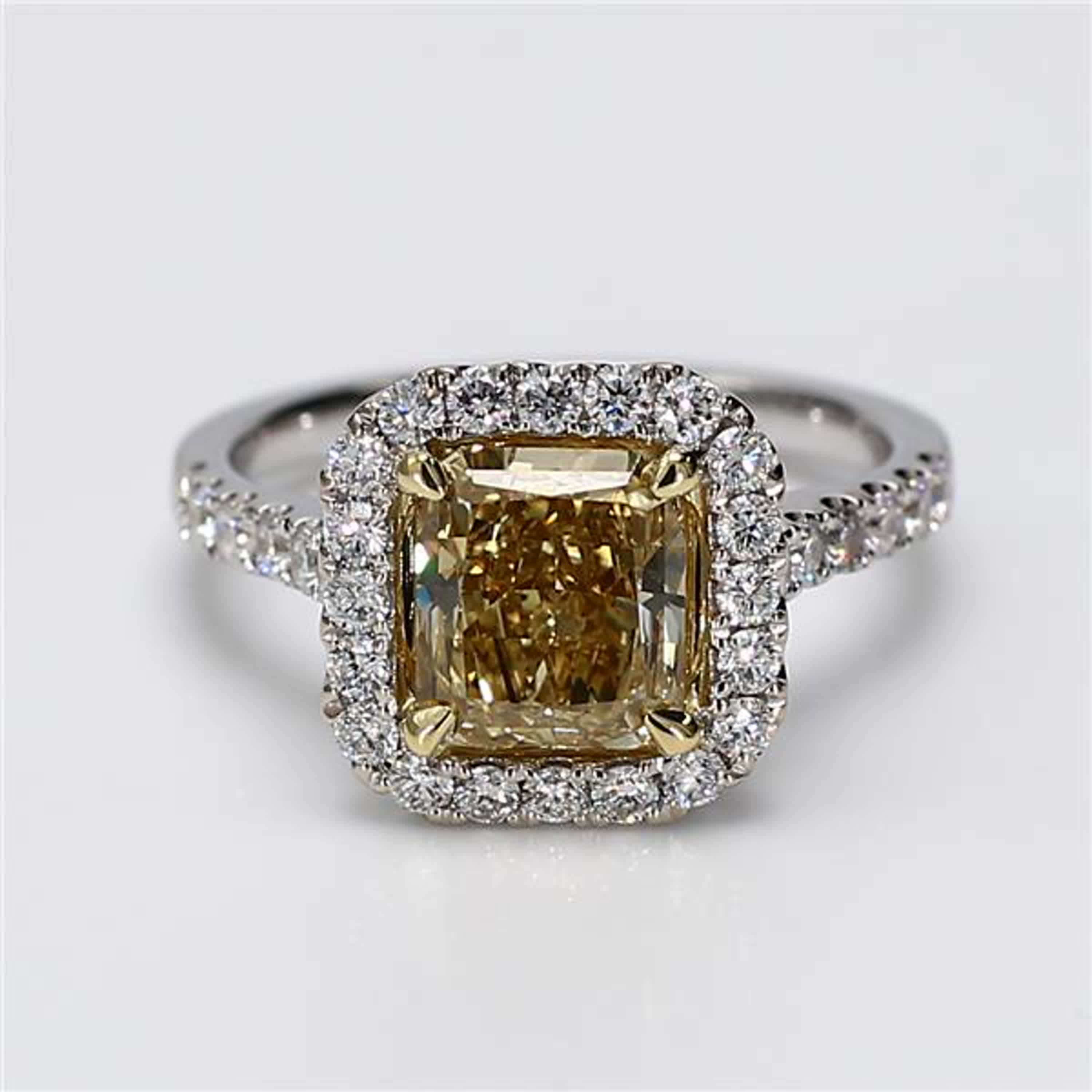 GIA Certified Natural Yellow Radiant and White Diamond 2.65 Carat TW Gold Ring