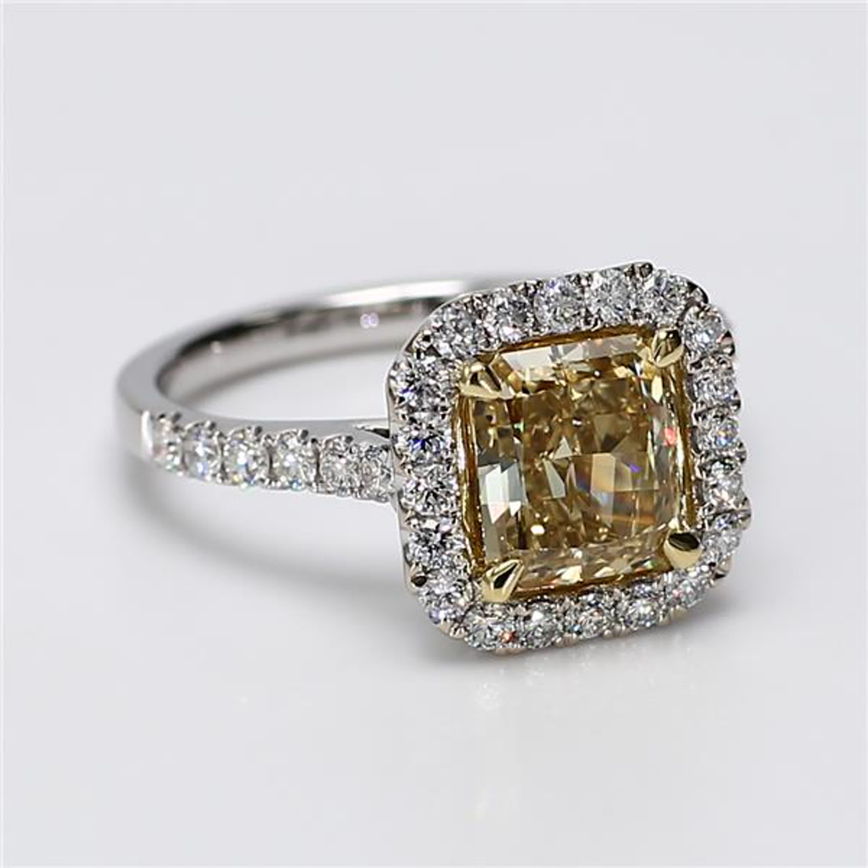 GIA Certified Natural Yellow Radiant and White Diamond 2.65 Carat TW Gold Ring