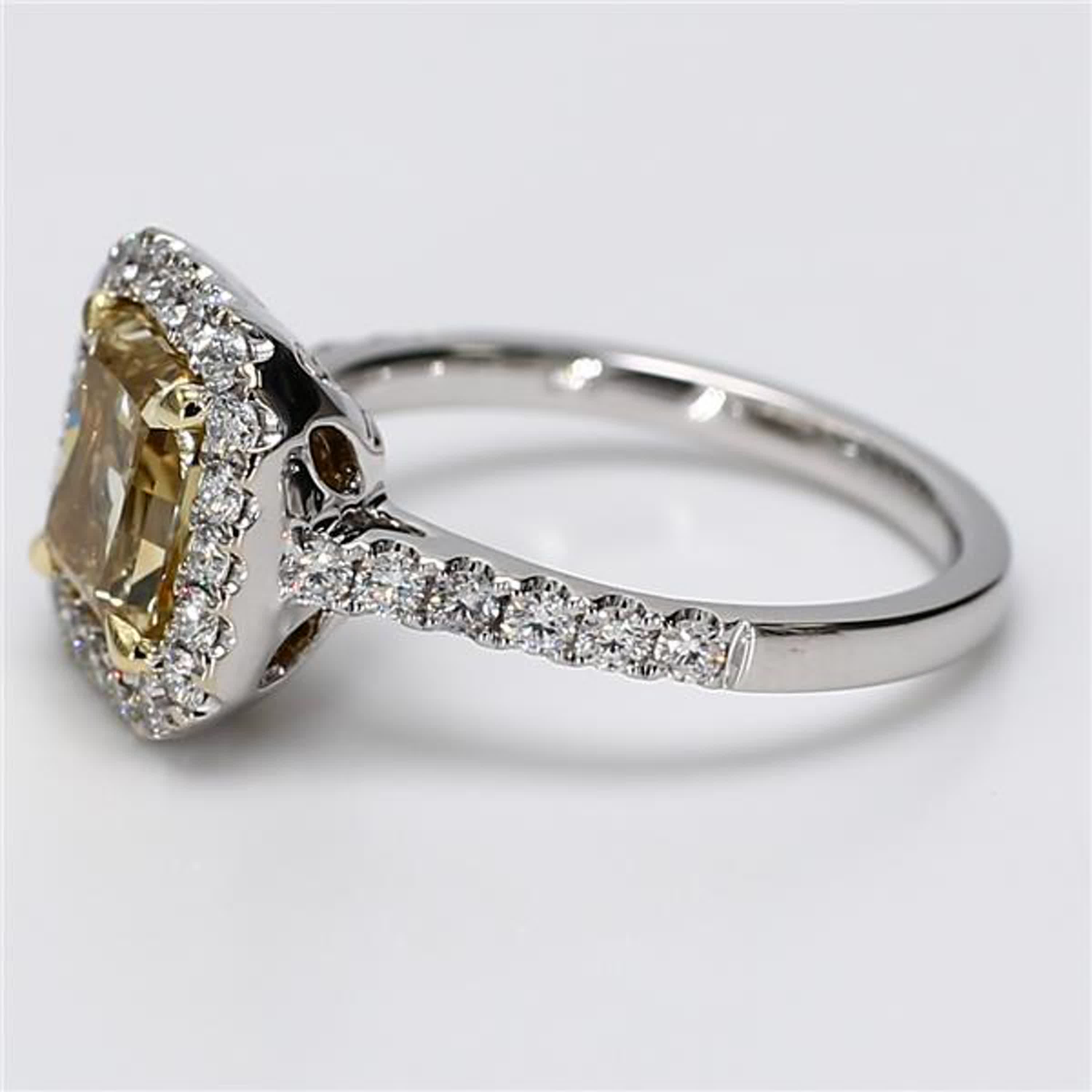 GIA Certified Natural Yellow Radiant and White Diamond 2.65 Carat TW Gold Ring