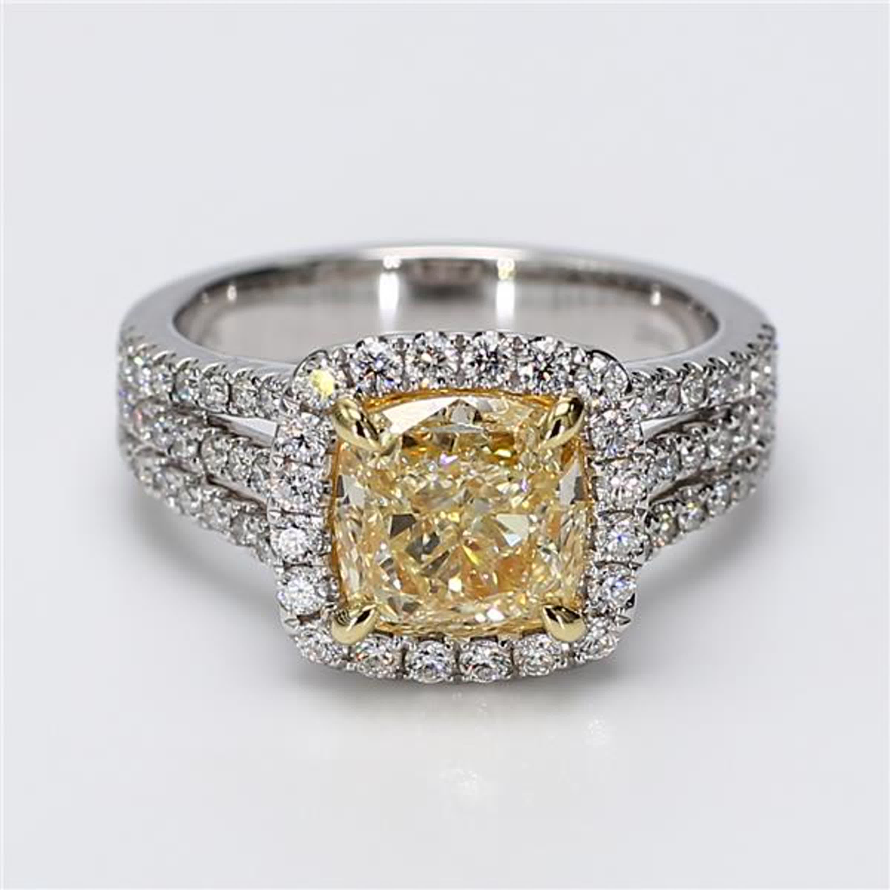 GIA Certified Natural Yellow Cushion and White Diamond 3.70 Carat TW Plat Ring