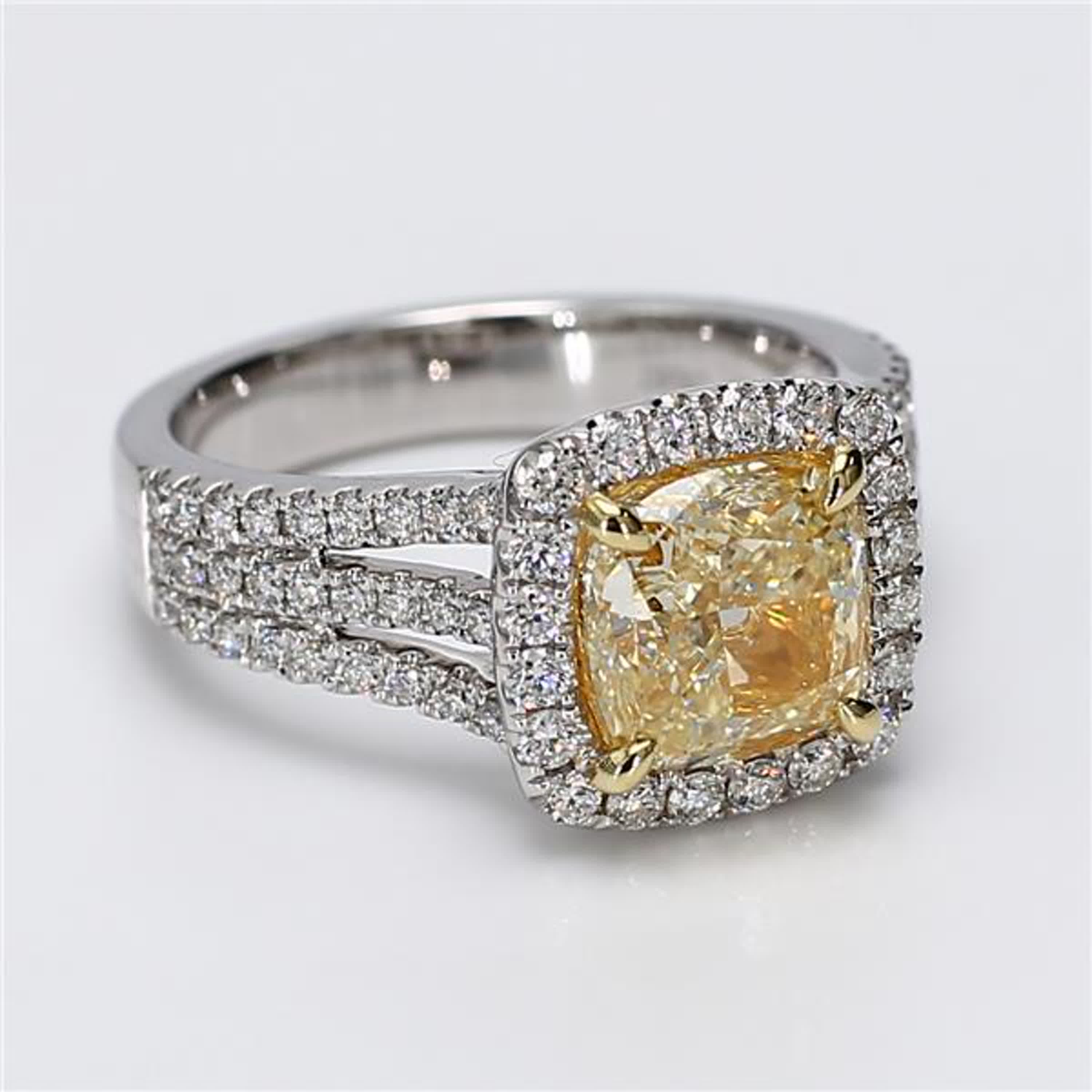 GIA Certified Natural Yellow Cushion and White Diamond 3.70 Carat TW Plat Ring