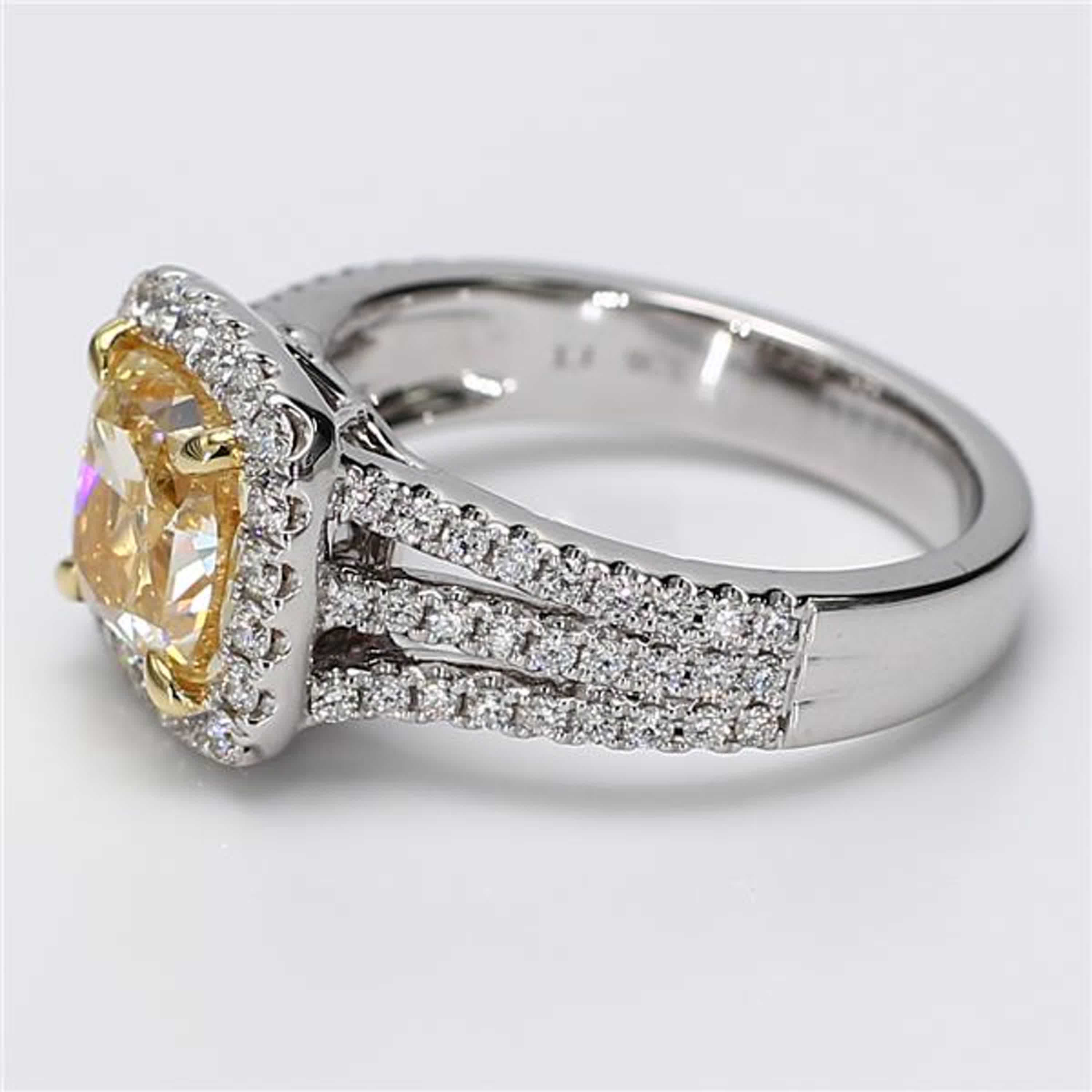GIA Certified Natural Yellow Cushion and White Diamond 3.70 Carat TW Plat Ring