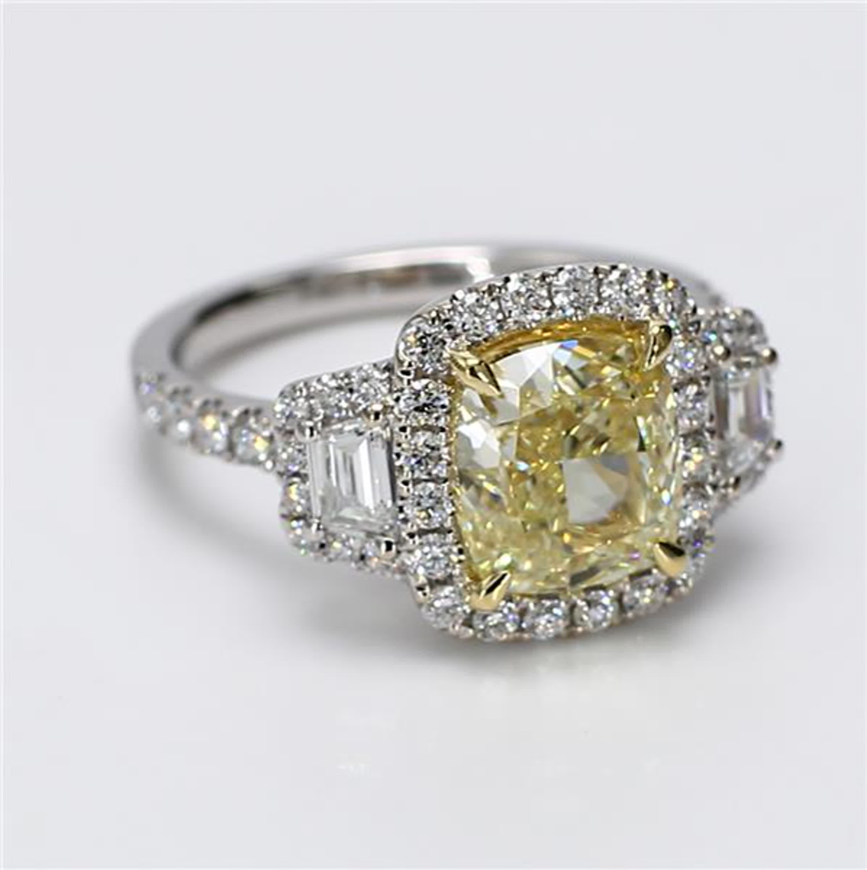 GIA Certified Natural Yellow Cushion and White Diamond 4.02 Carat TW Gold Ring