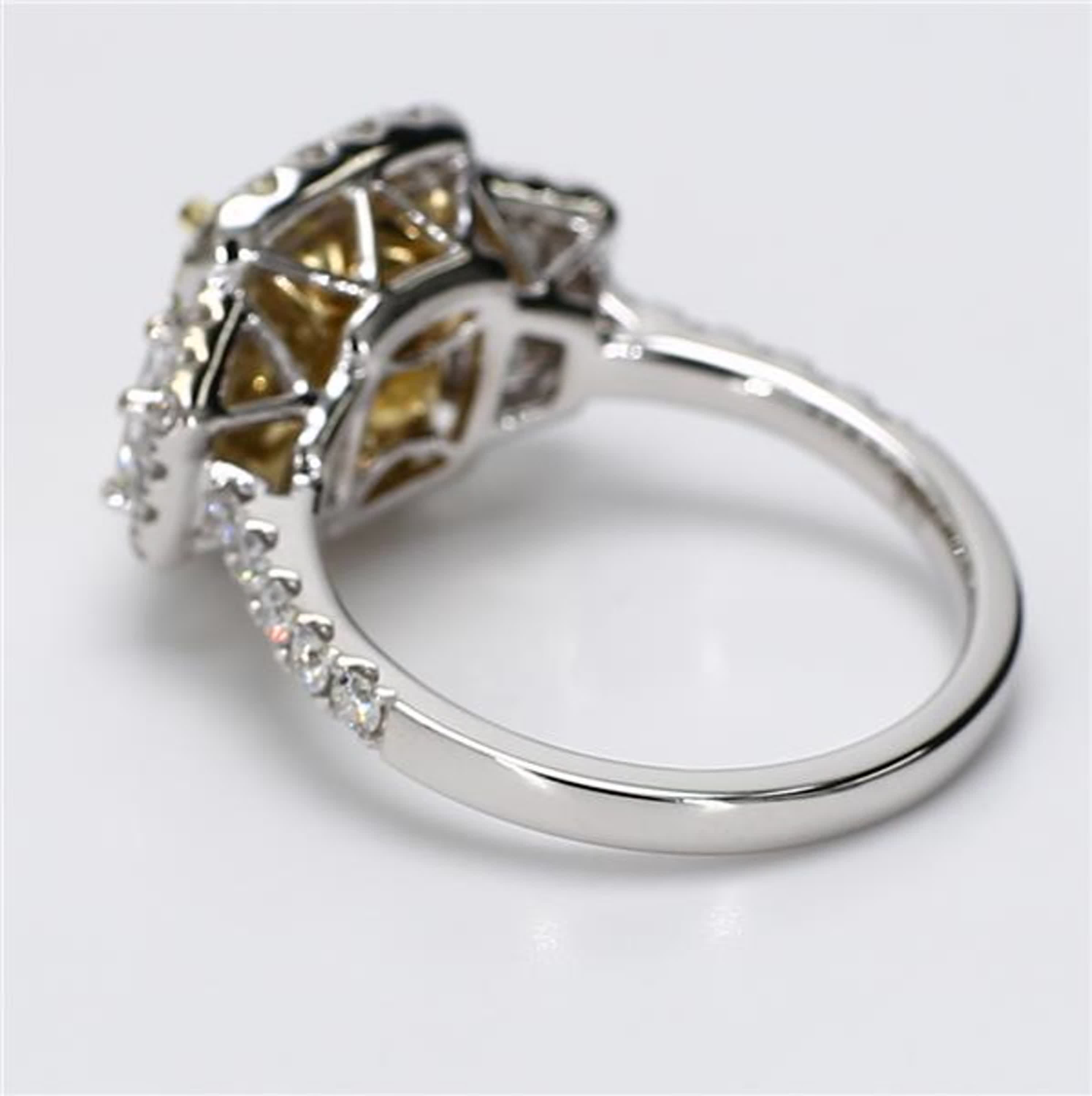 GIA Certified Natural Yellow Cushion and White Diamond 4.02 Carat TW Gold Ring