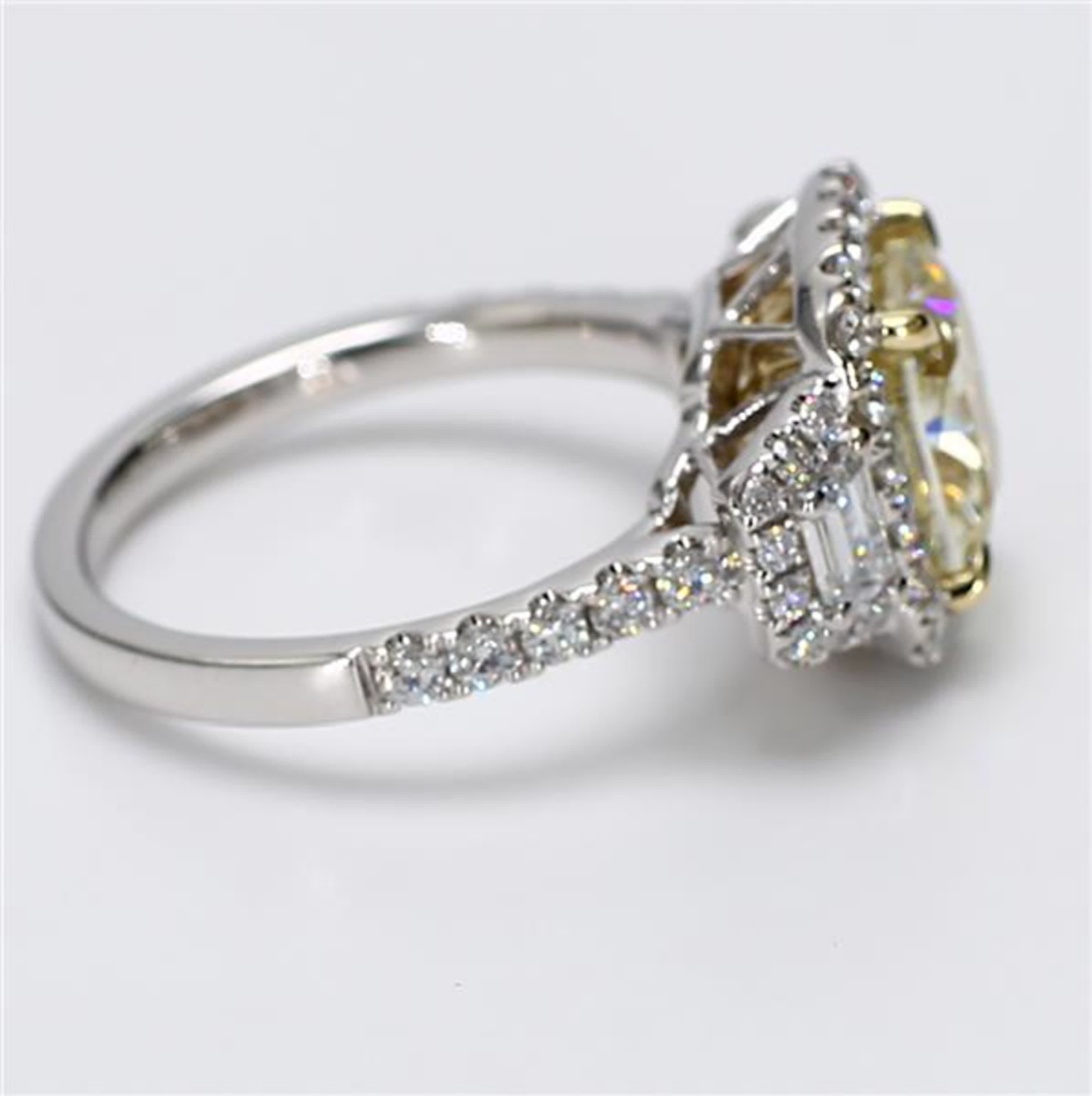 GIA Certified Natural Yellow Cushion and White Diamond 4.02 Carat TW Gold Ring