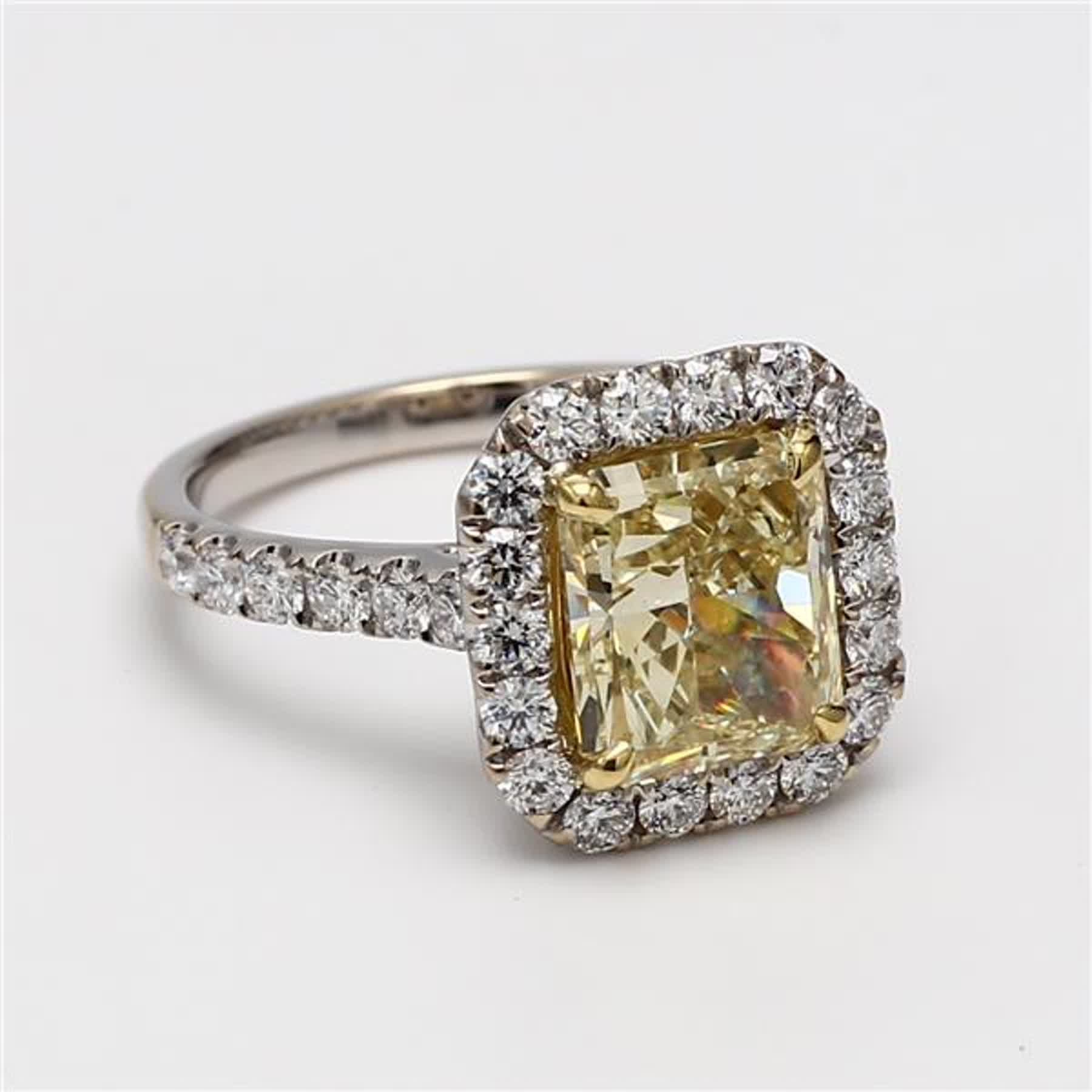 GIA Certified Natural Yellow Radiant and White Diamond 4.13 Carat TW Gold Ring