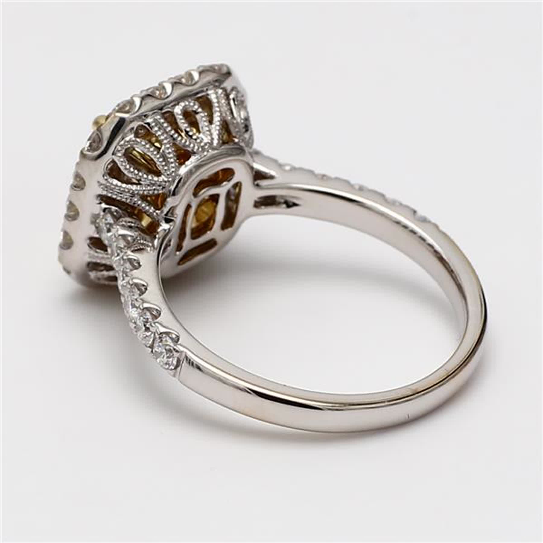 GIA Certified Natural Yellow Radiant and White Diamond 4.13 Carat TW Gold Ring