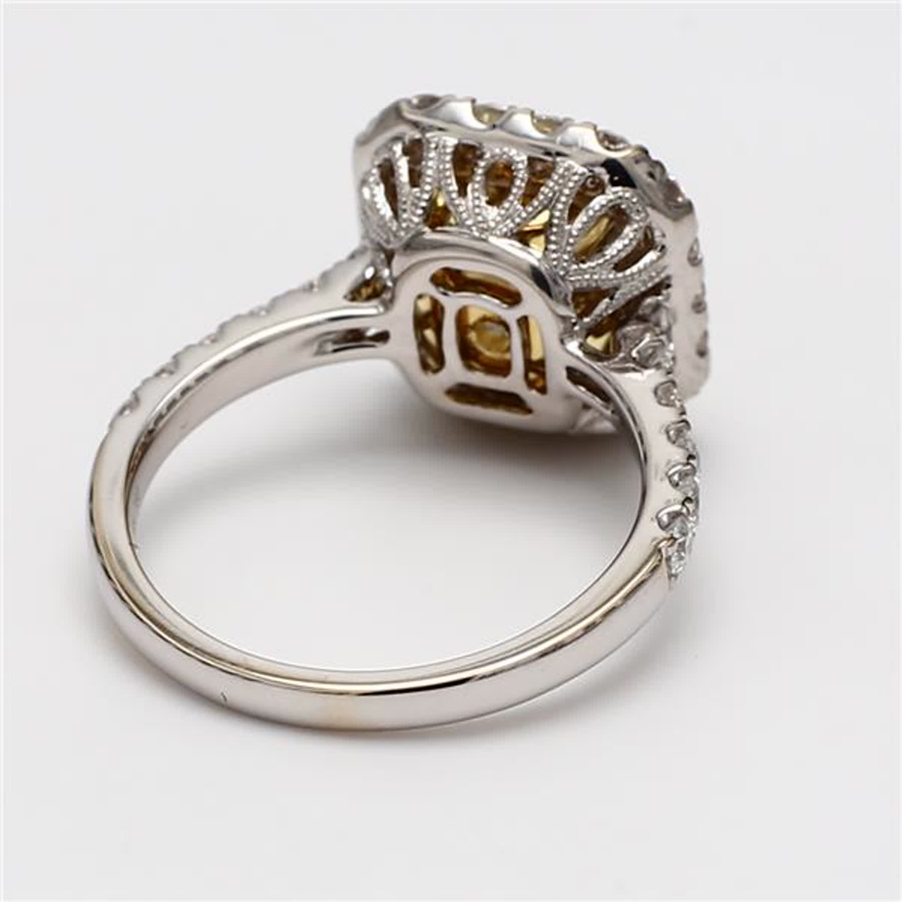 GIA Certified Natural Yellow Radiant and White Diamond 4.13 Carat TW Gold Ring