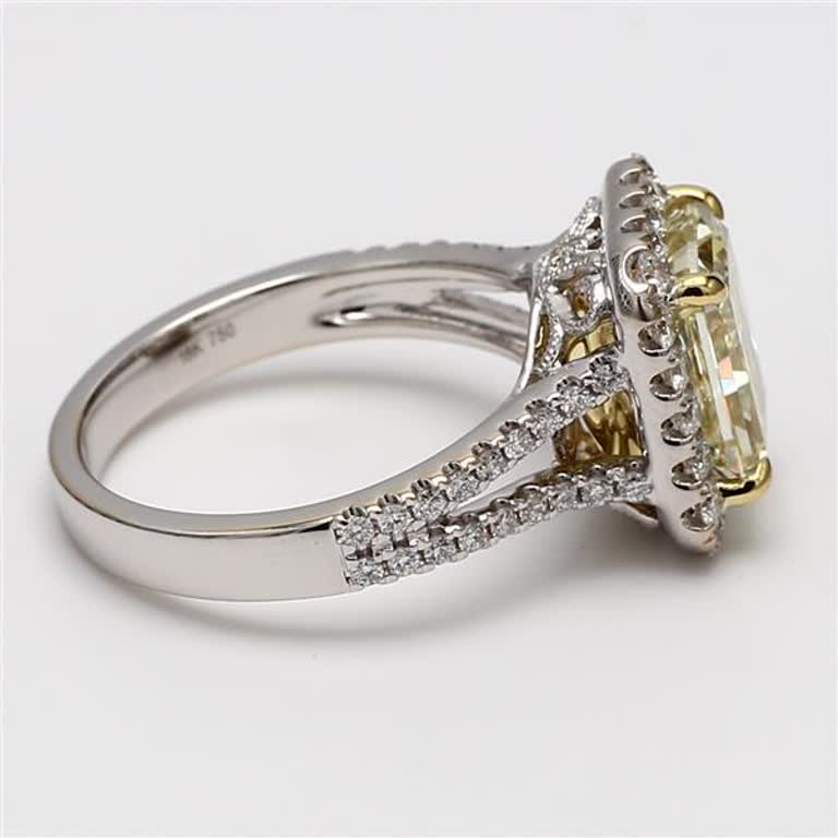 GIA Certified Natural Yellow Radiant and White Diamond 4.04 Carat TW Gold Ring