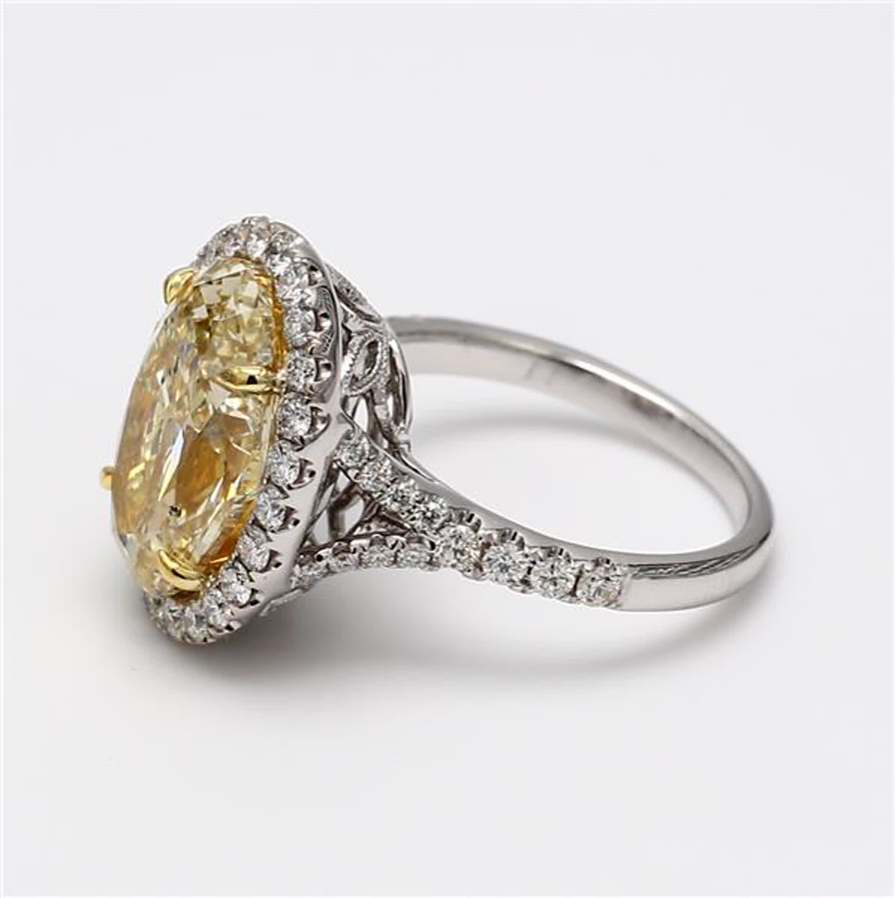 GIA Certified Natural Yellow Oval and White Diamond 6.36 Carat TW Gold Ring