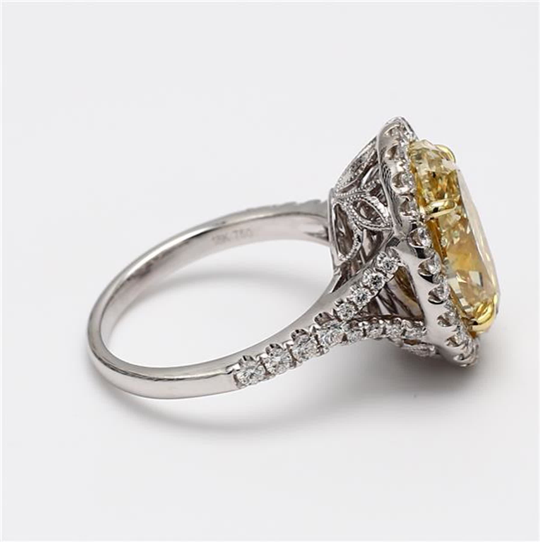 GIA Certified Natural Yellow Oval and White Diamond 6.36 Carat TW Gold Ring