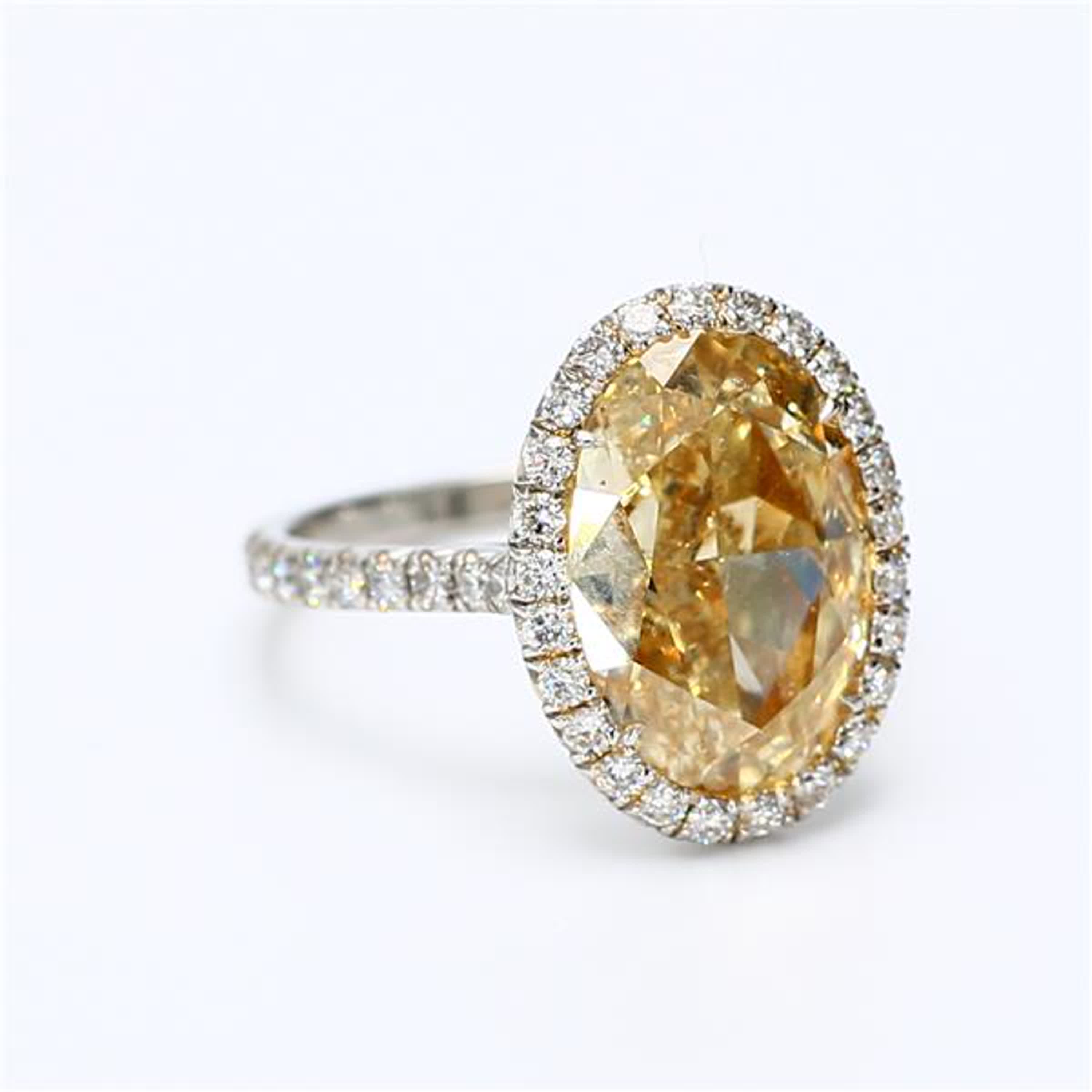 GIA Certified Natural Yellow Oval and White Diamond 5.68 Carat TW Platinum Ring