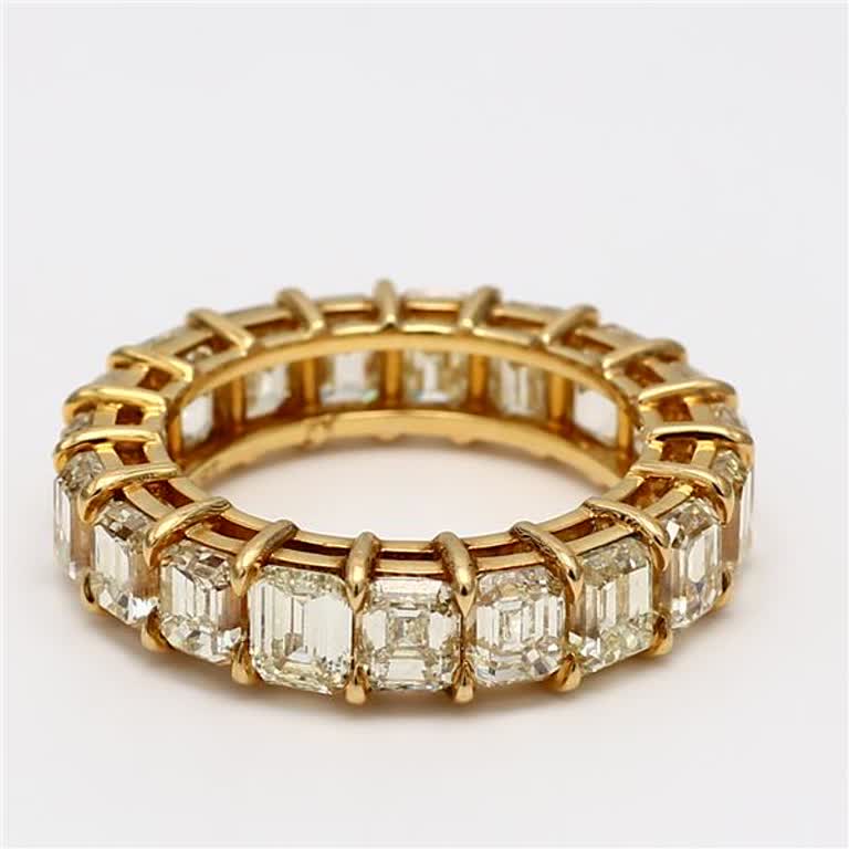Natural Yellow Emerald Cut Diamond 10.07 Carat TW Yellow Gold Eternity Band